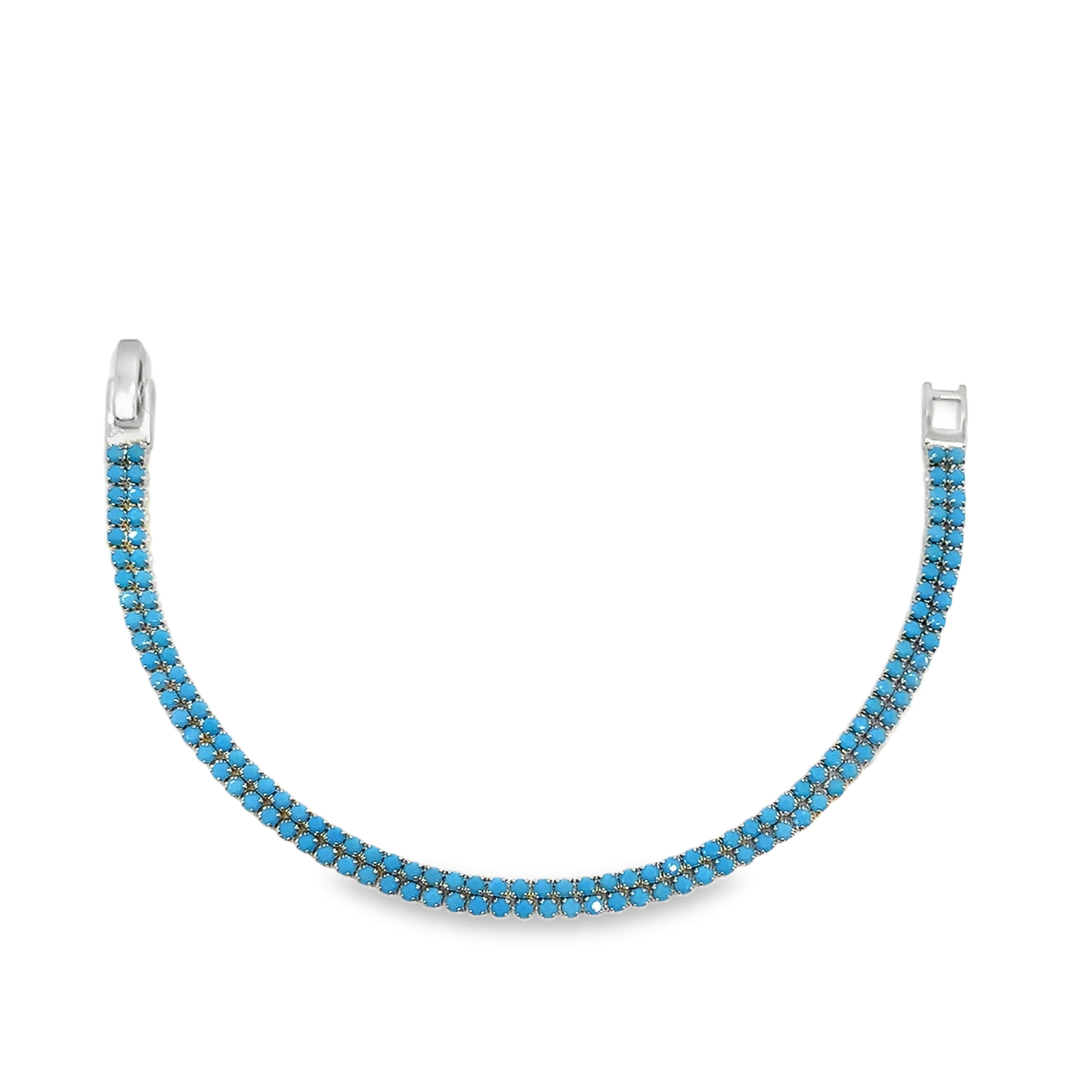 Bransoletka z łańcuszkiem ze posrebrzanej stali z kaboszonami z turkusu