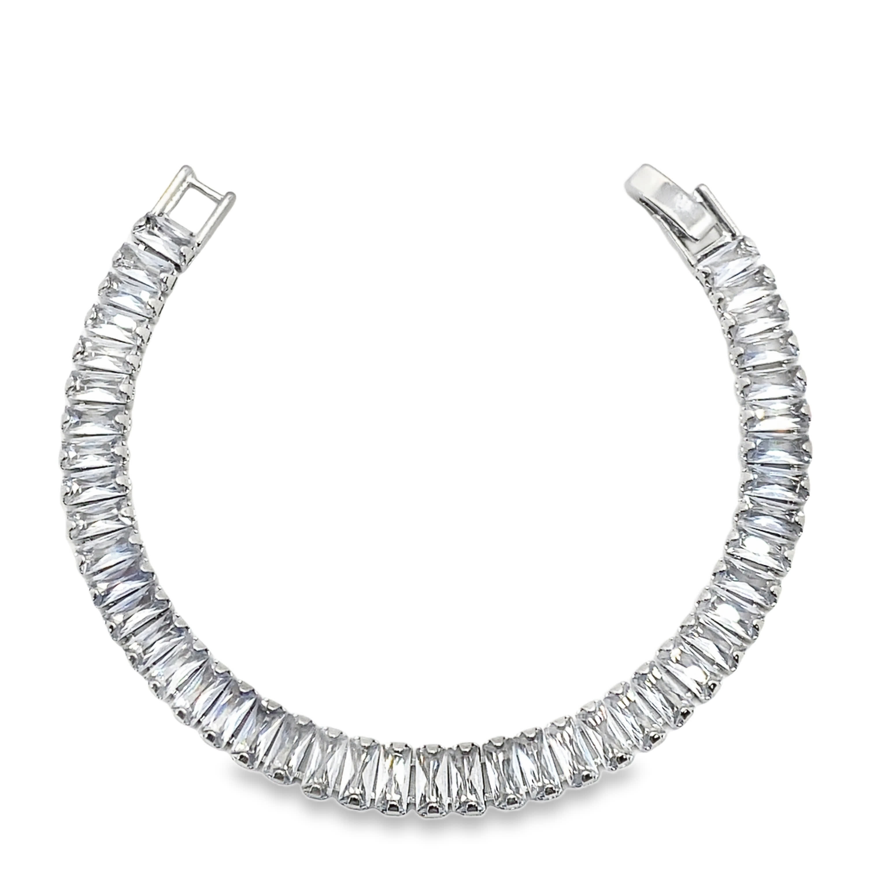 Bransoletka tenisowa ze posrebrzanej stali z niebieskimi kryształami