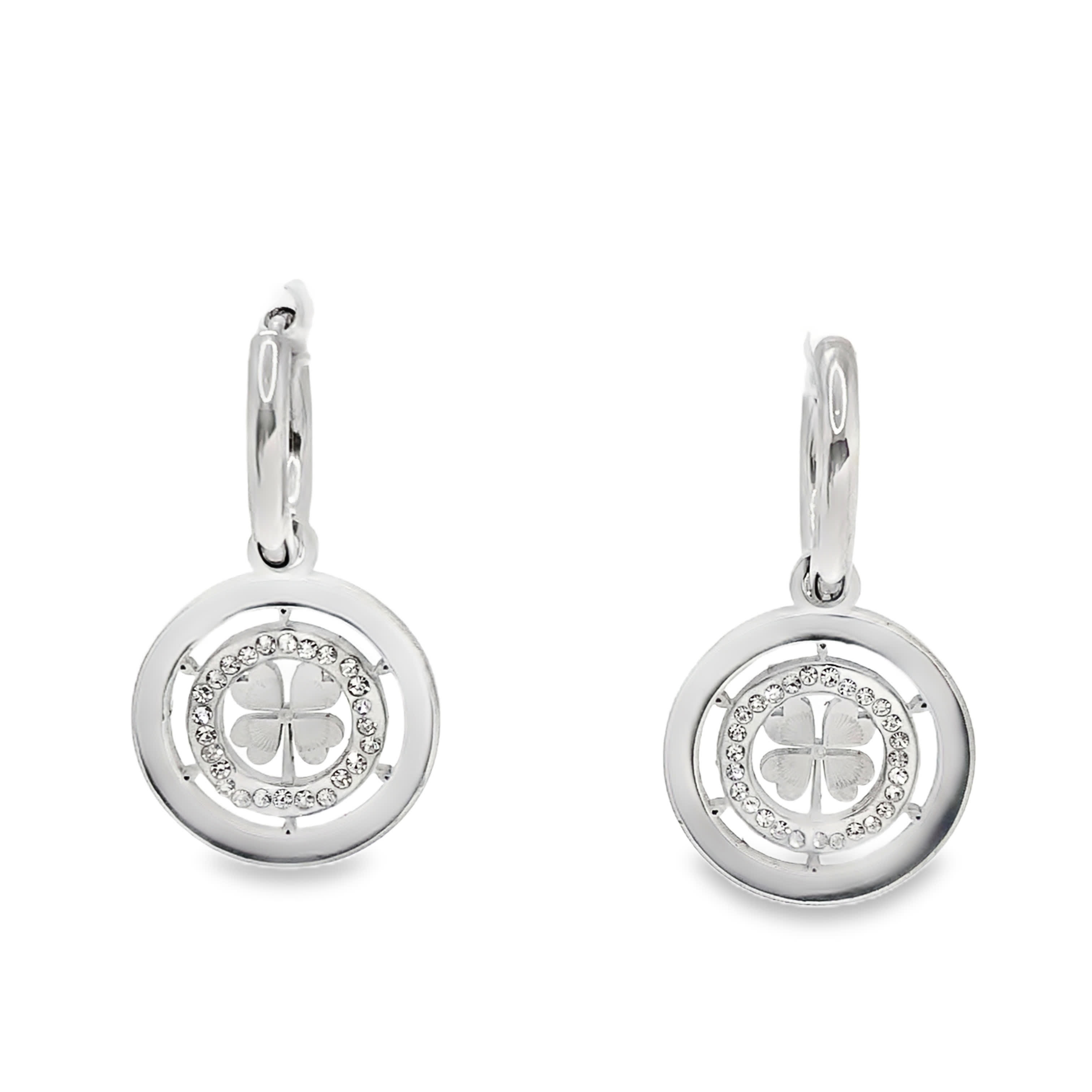 Posrebrzane wiszące kolczyki z okrągłymi kryształowymi akcentami