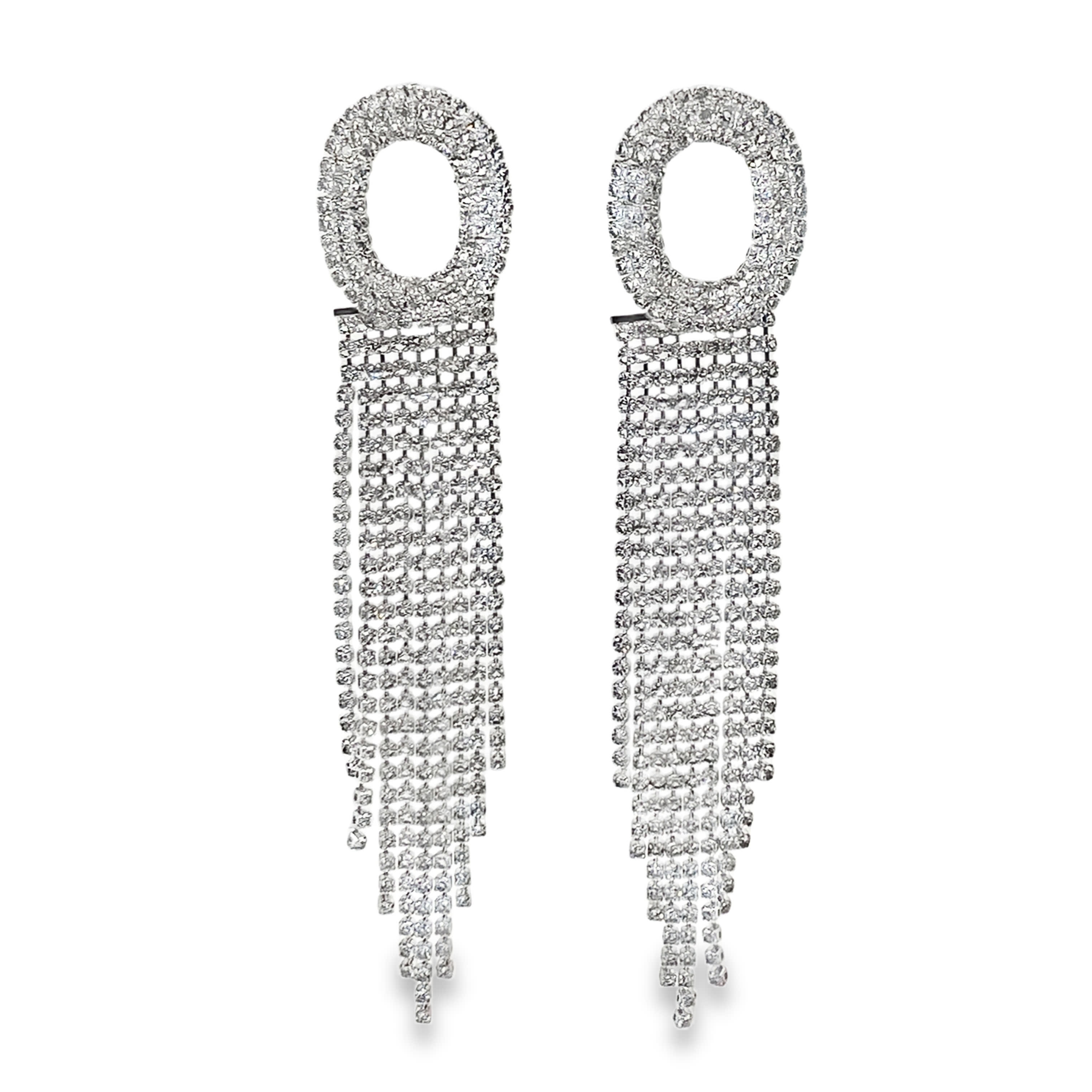 Posrebrzane wiszące kolczyki z okrągłym kryształem