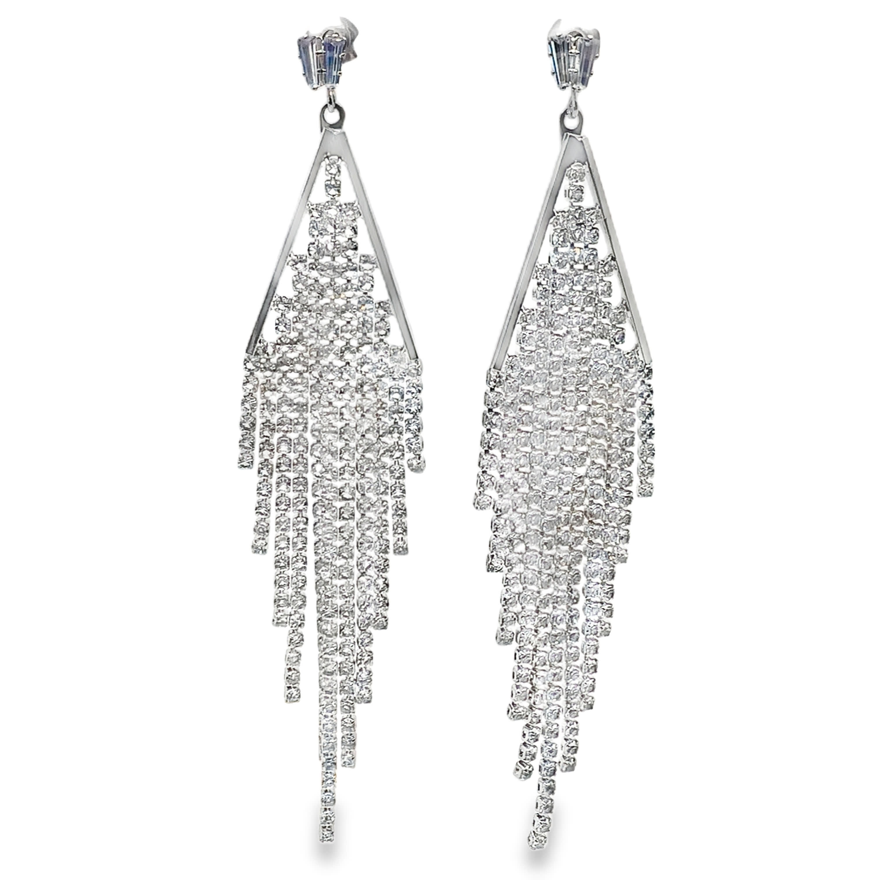 Posrebrzane wiszące kolczyki z okrągłymi kryształami