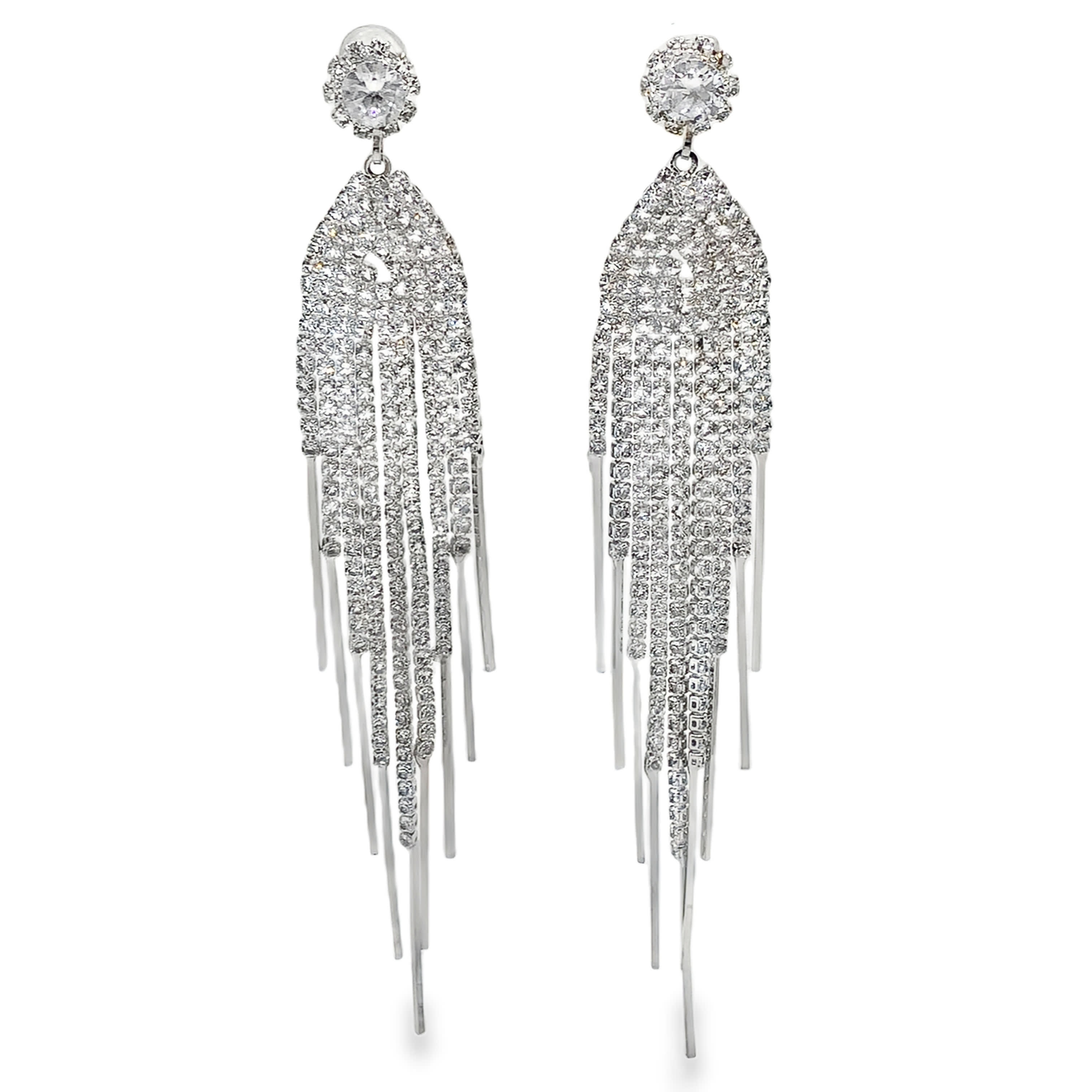 Posrebrzane wiszące kolczyki z błyszczącym kryształem