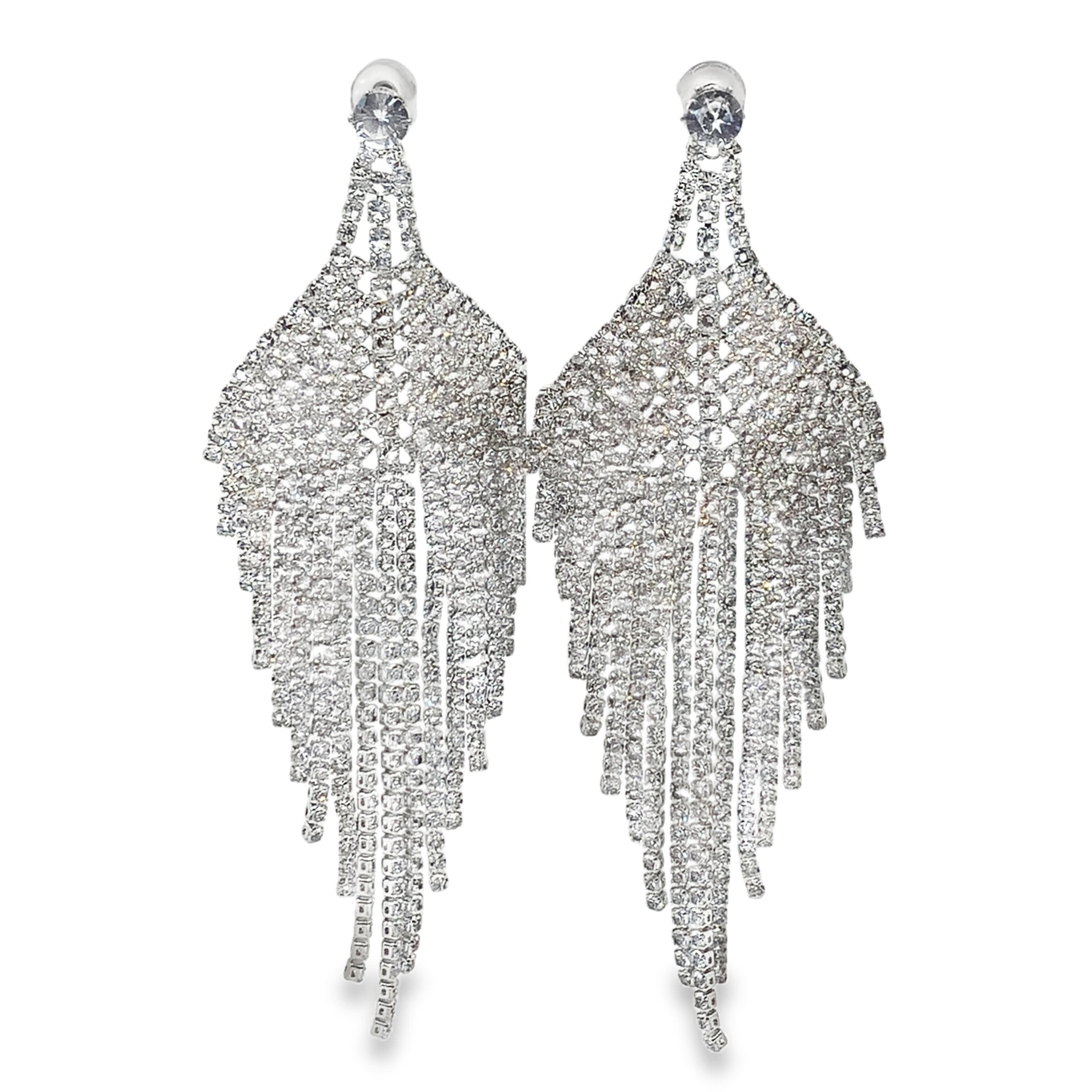 Posrebrzane wiszące kolczyki z okrągłymi kryształami