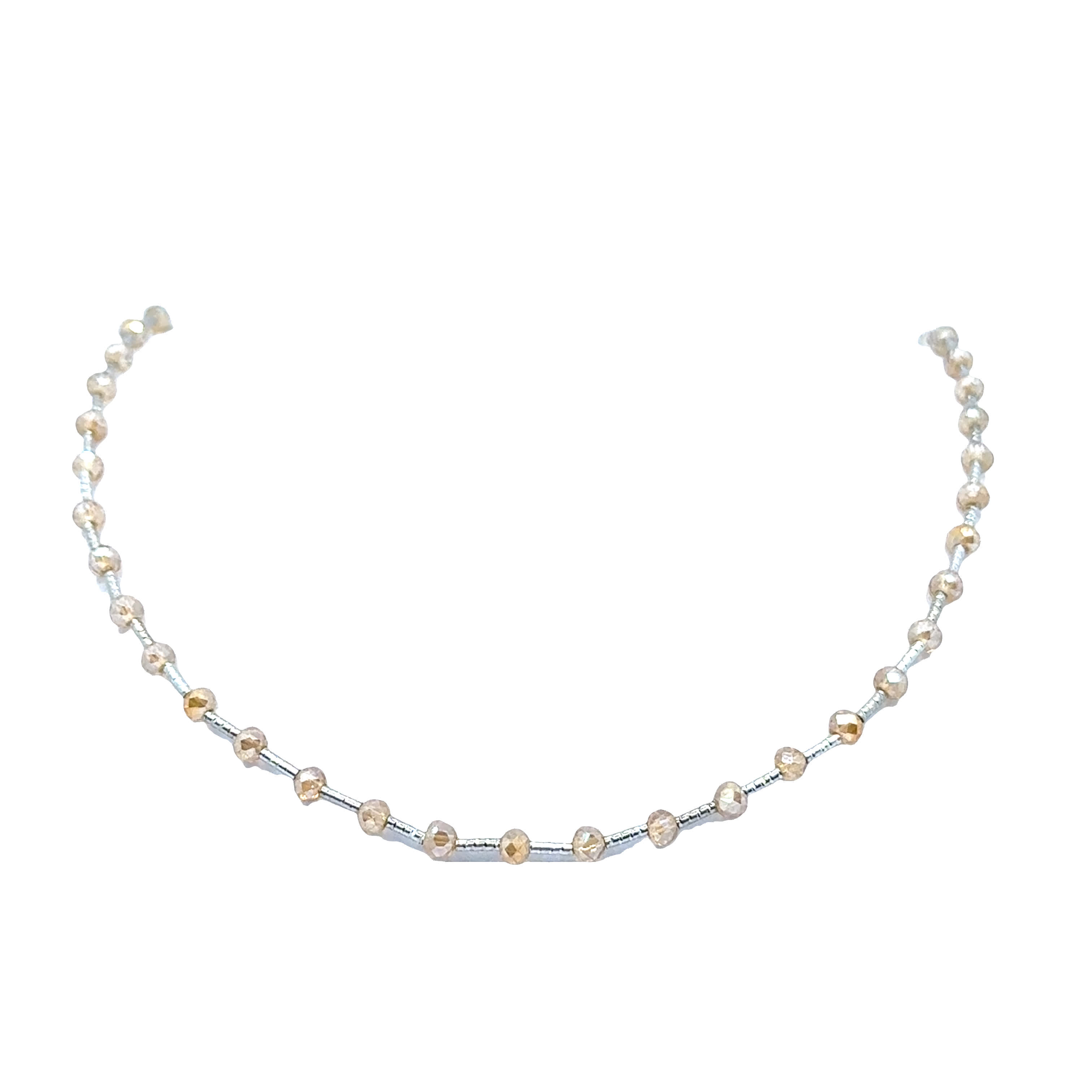 Posrebrzany naszyjnik z koralikami i kryształowymi koralikami o szlifie kaboszonowym