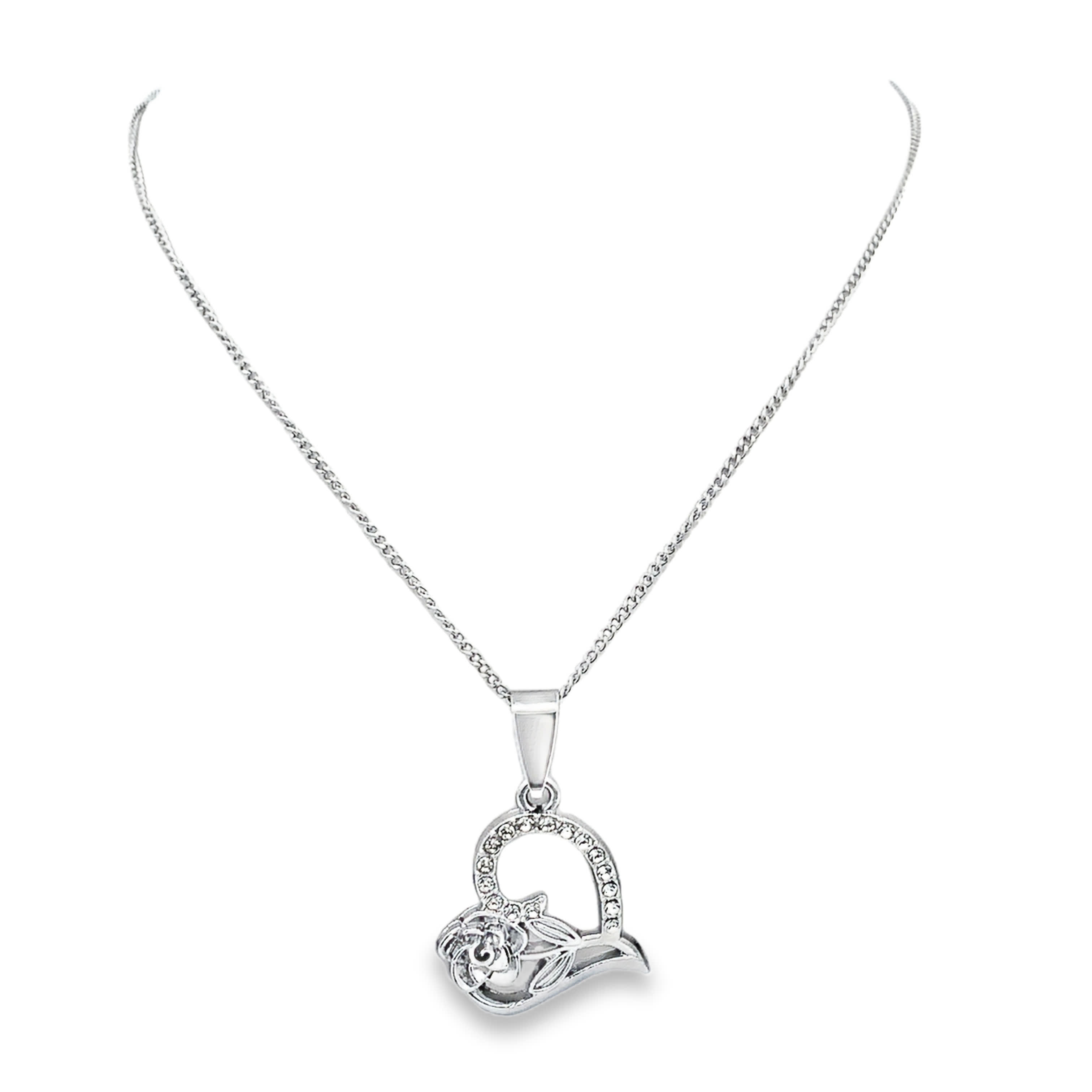 Naszyjnik z zawieszką w kształcie serca z białej stali i stali z kamieniami