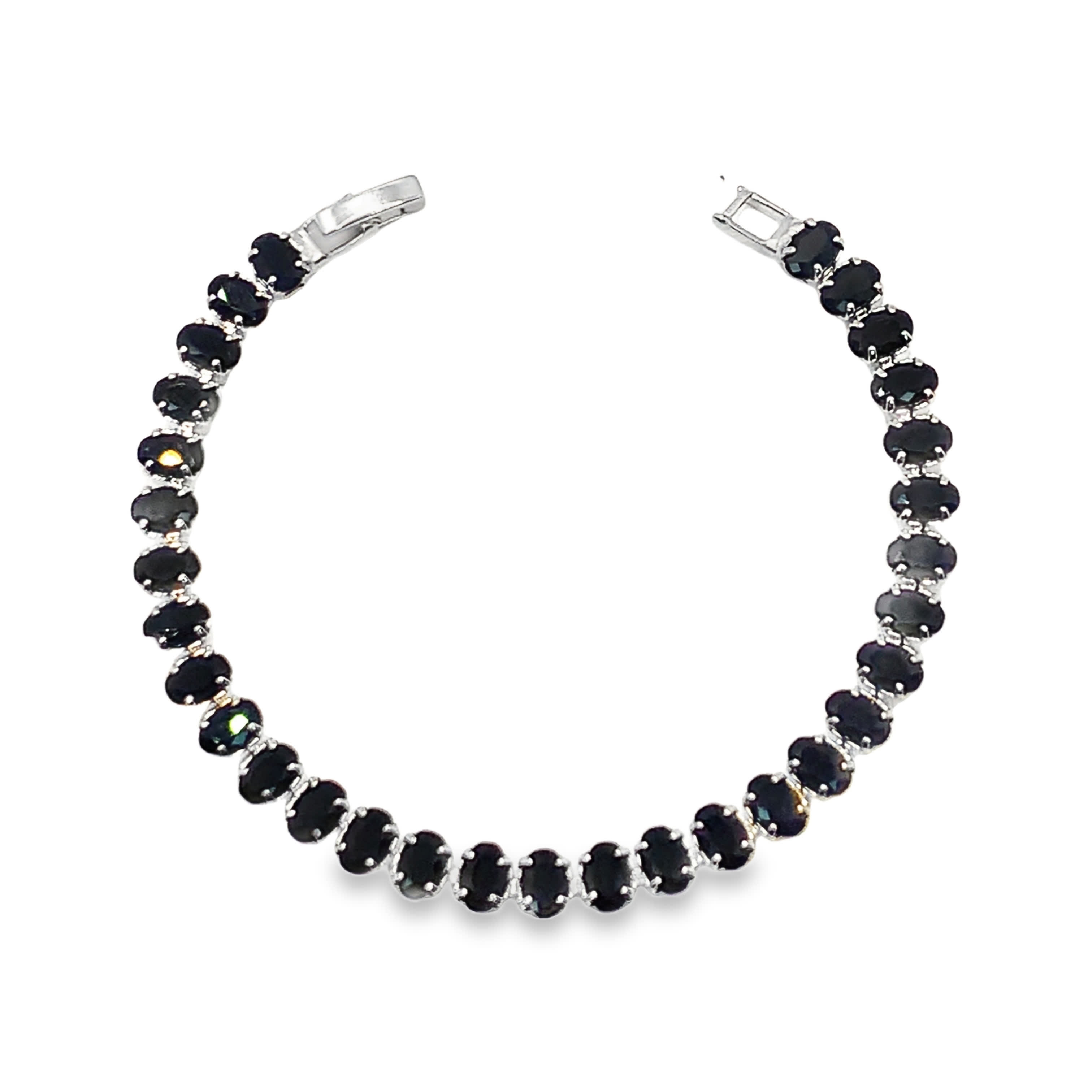 Bransoletka tenisowa z onyksu srebrnego