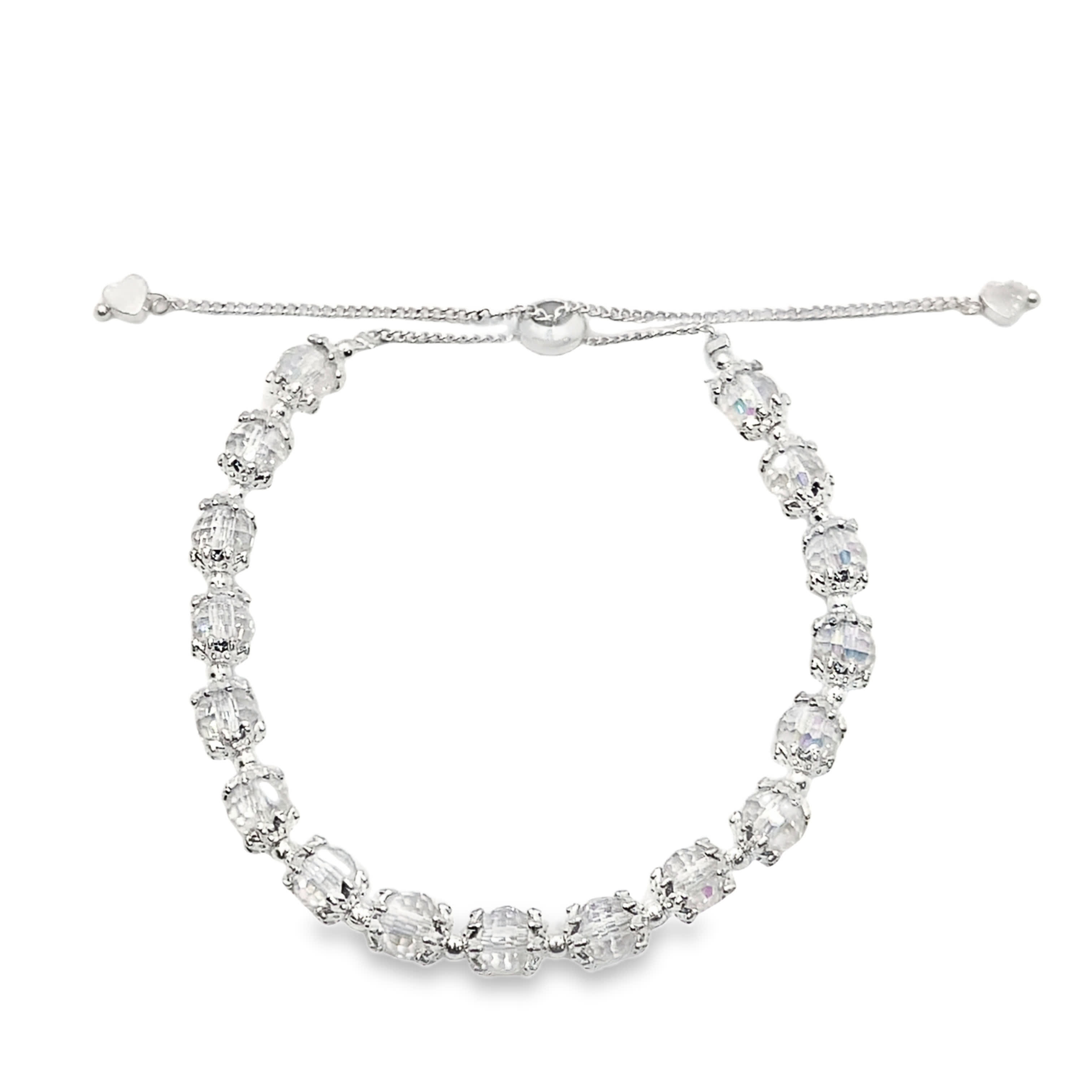 Bransoletka z kryształowych koralików w kolorze białego złota i srebra