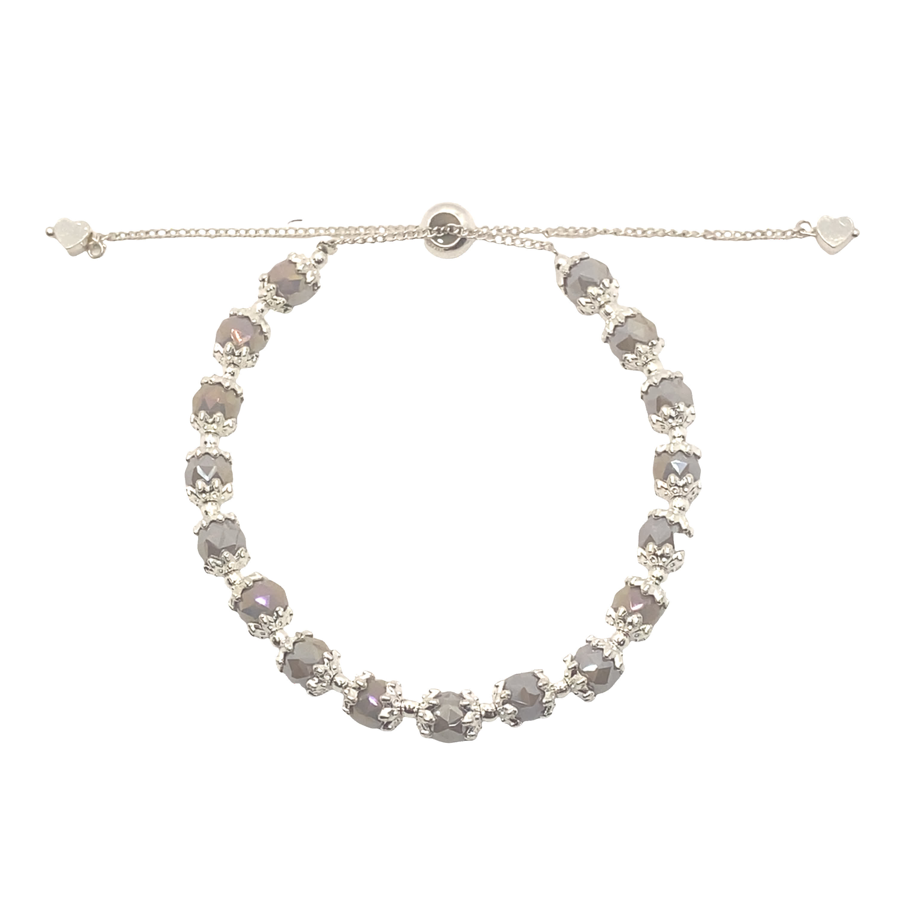 Bransoletka z białego złota z kryształkami i fioletowymi kaboszonami