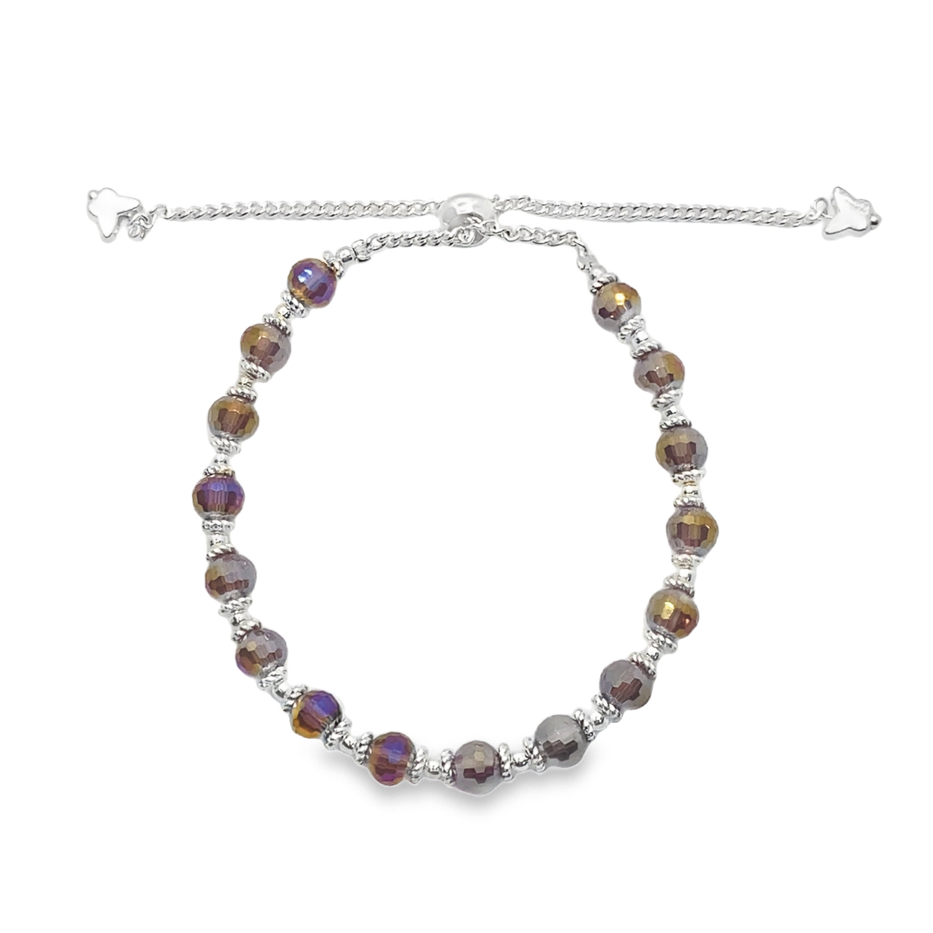 Bransoletka z koralików ze srebra próby 925 z fasetowanymi fioletowymi kryształami