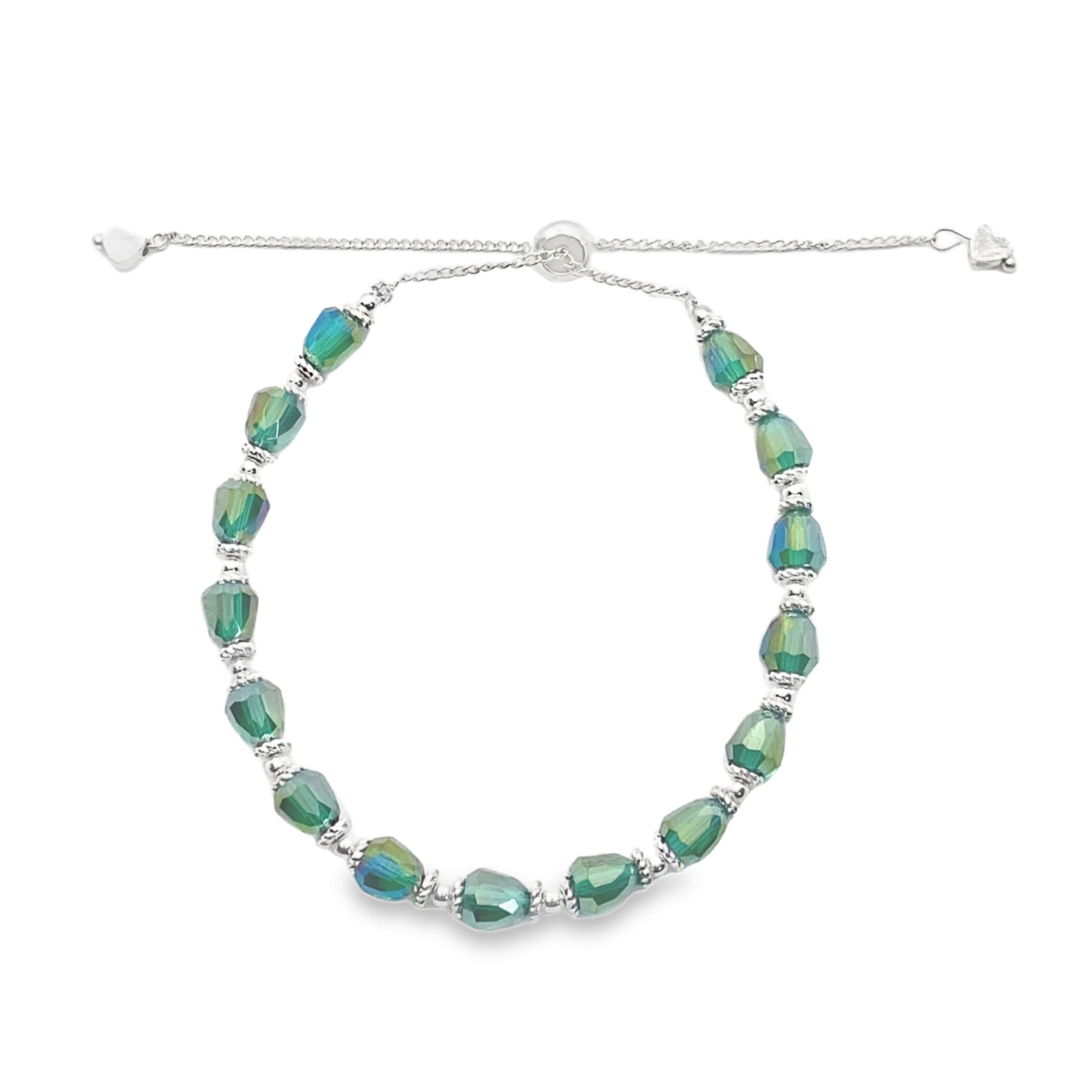 Elegancka zielona bransoletka z kryształkami na srebrnej podstawie