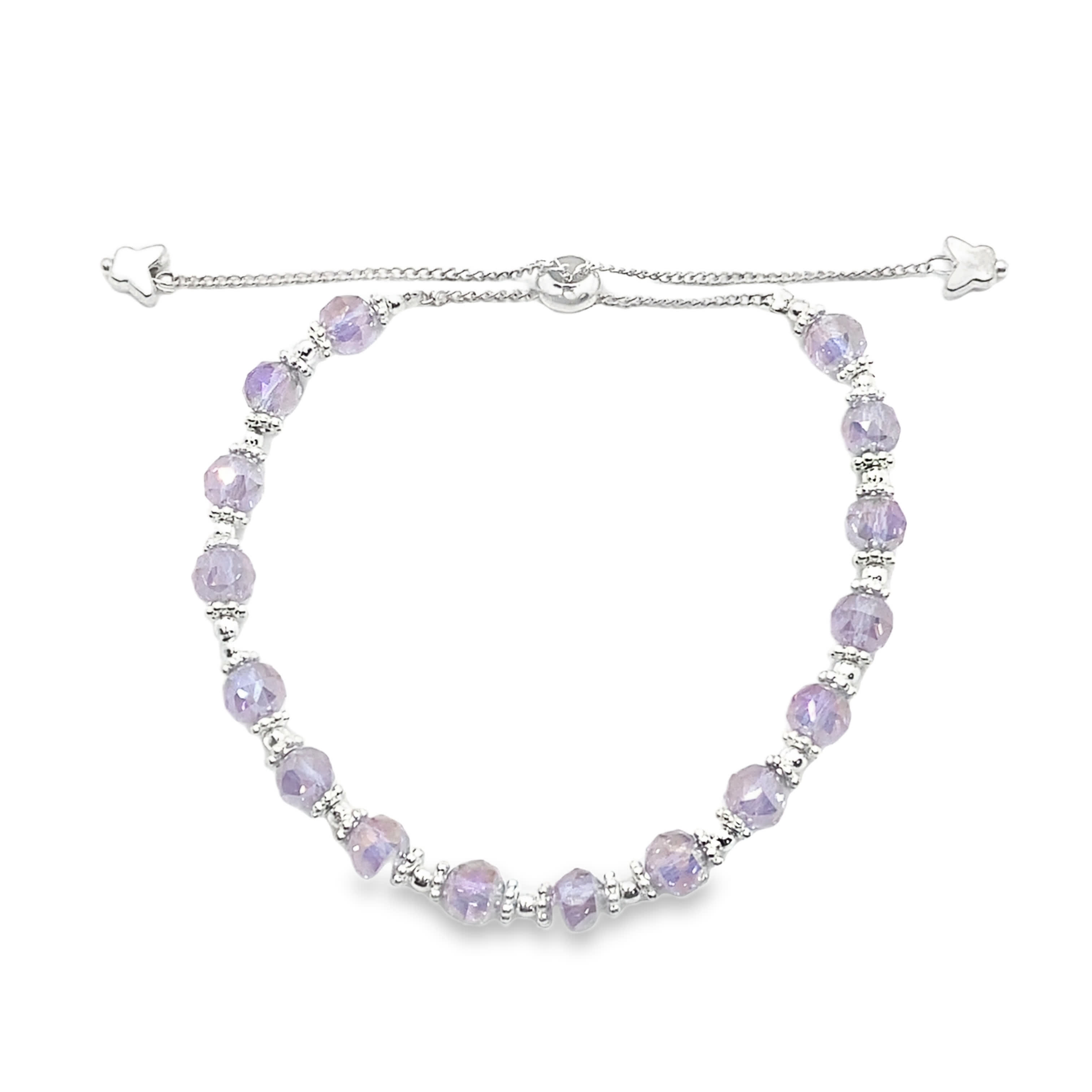 Srebrna bransoletka z koralikami i fioletowymi kryształowymi kaboszonami