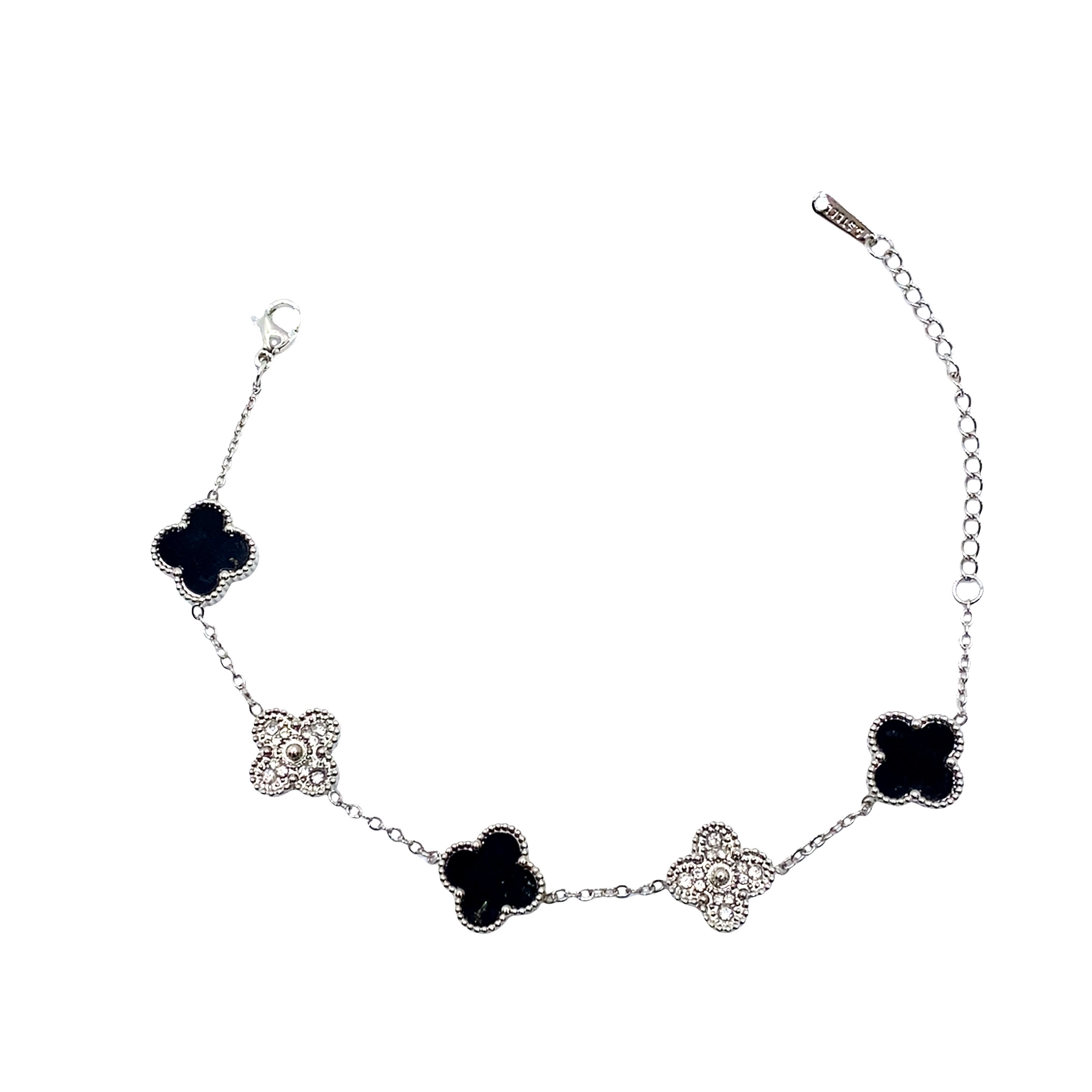 Srebrna bransoletka z zawieszkami i wzorem czterolistnej koniczyny