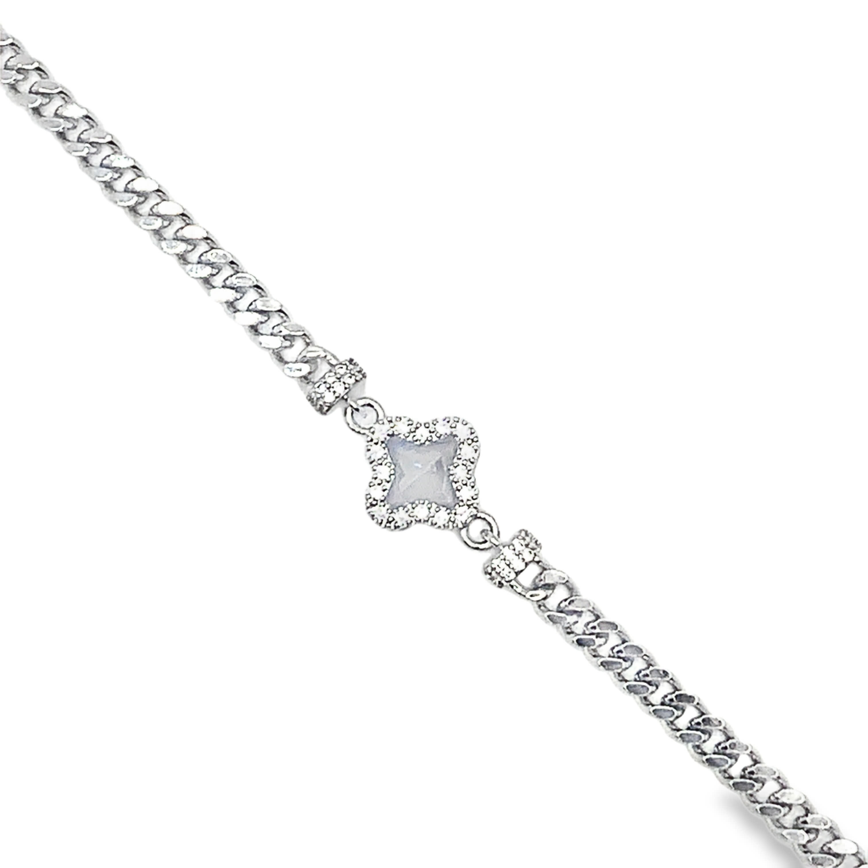 Bransoletka z białego złota i srebra z okrągłym diamentem