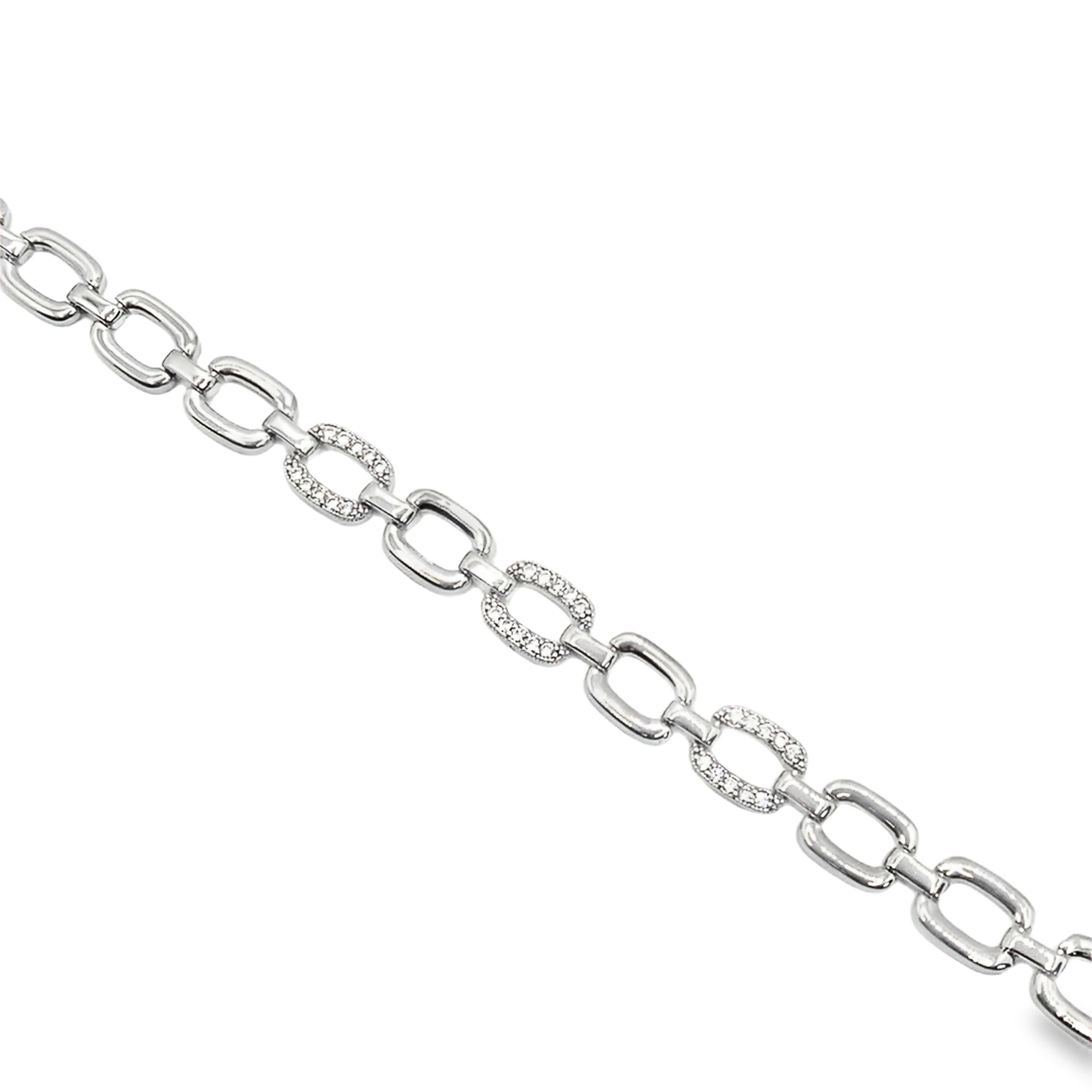 Bransoletka łańcuszkowa ze srebra z okrągłymi diamentami w białym złocie