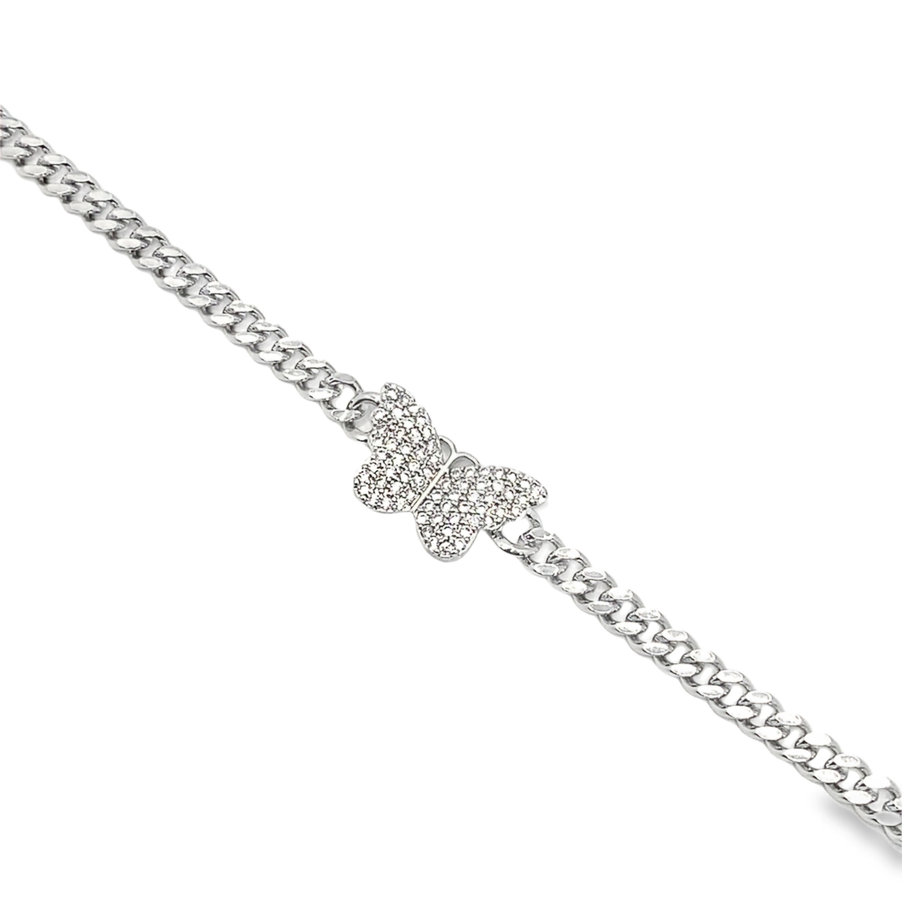 Bransoletka z łańcuszkiem w kolorze srebra z zawieszką w kształcie diamentu o szlifie okrągłym w białym złocie