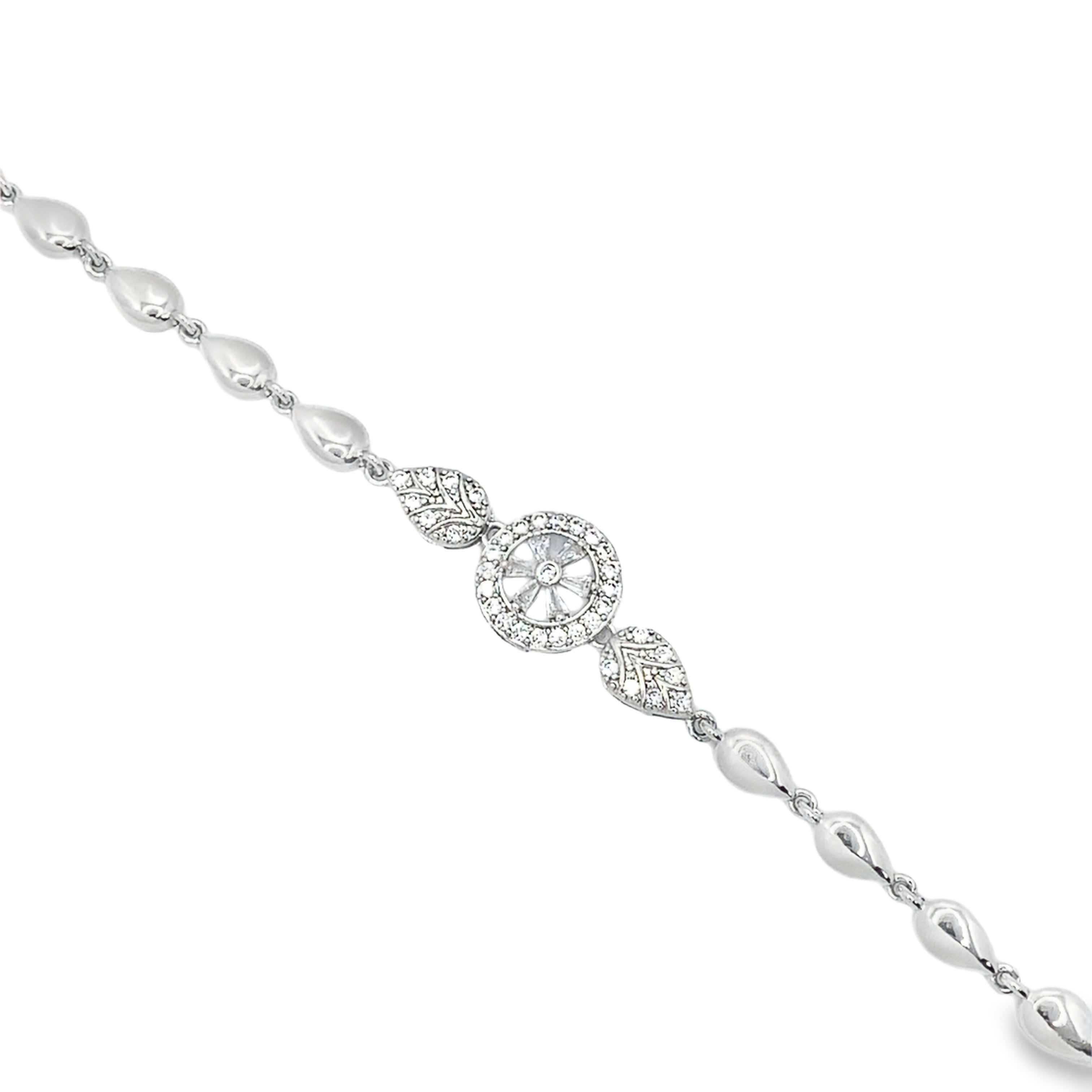 Bransoletka z białego złota z łańcuszkiem ze srebra i okrągłym diamentem