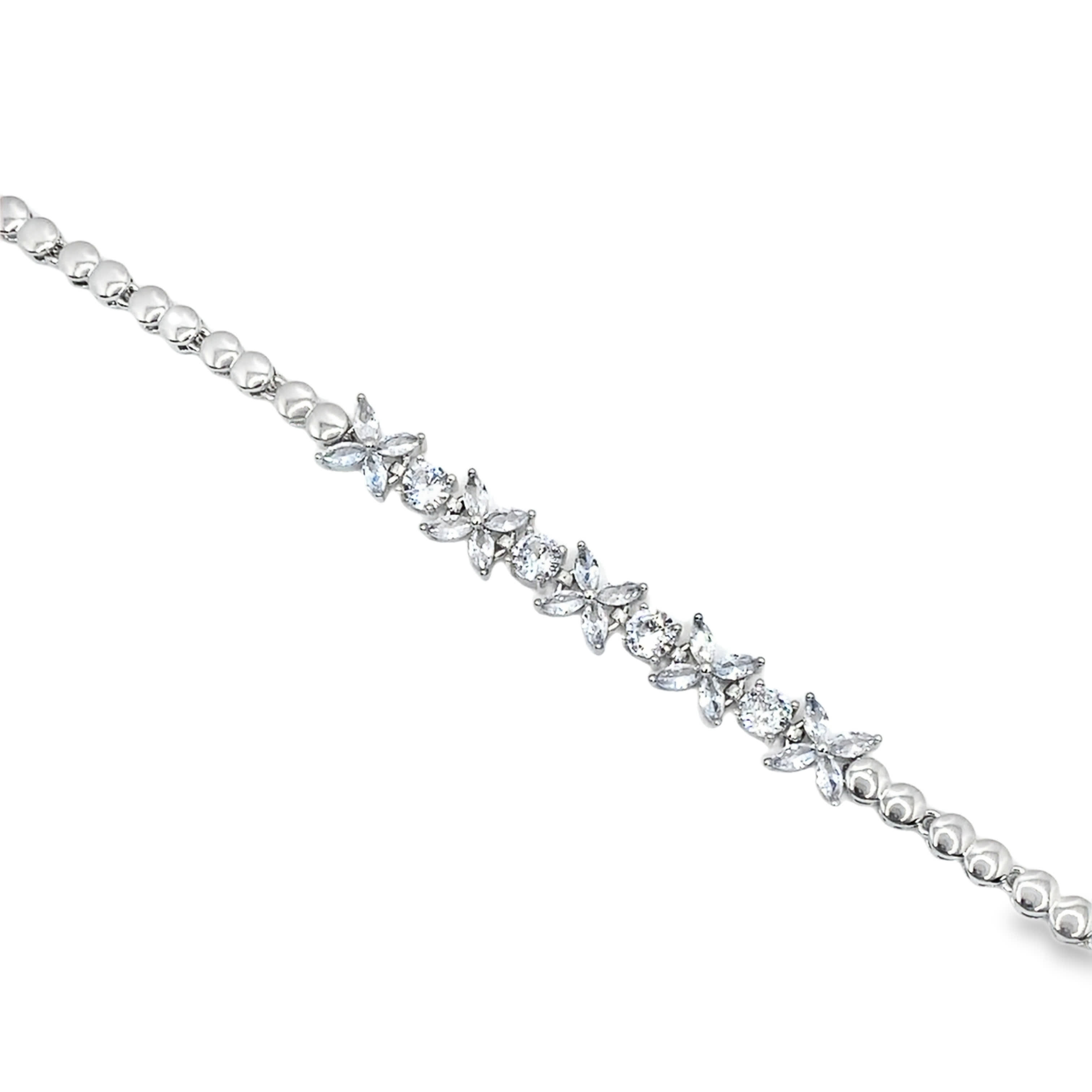 Bransoletka tenisowa z białego złota ze srebra z okrągłymi diamentami