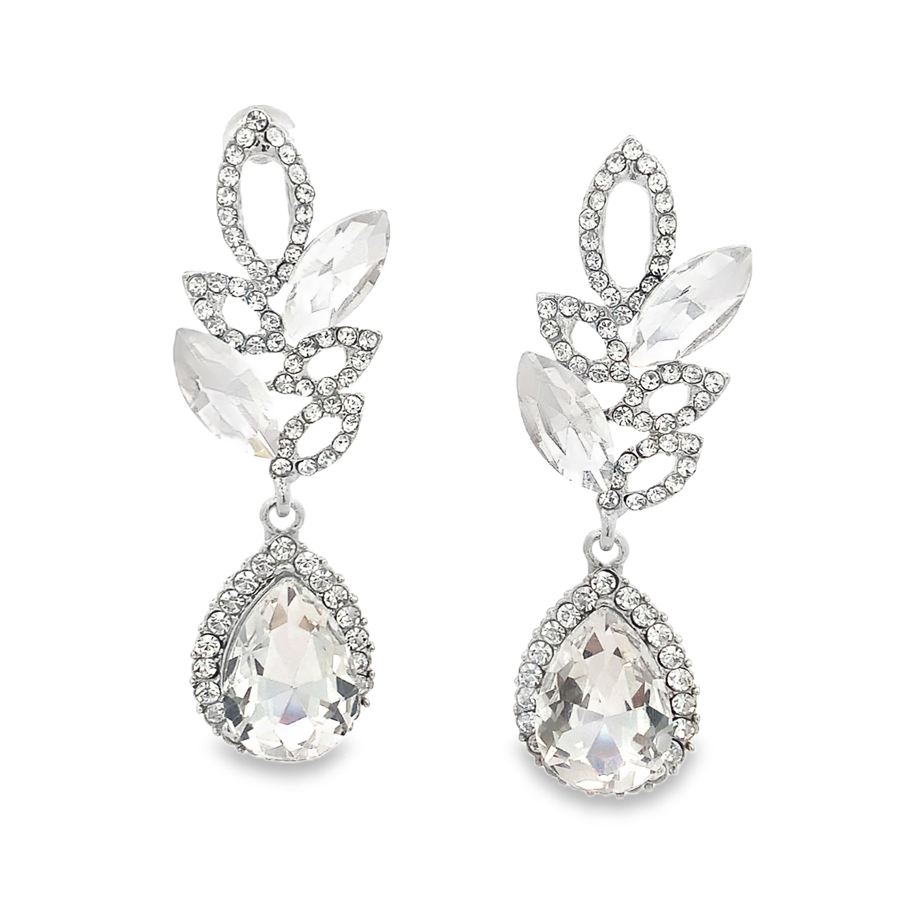 Eleganckie kolczyki z białego złota ze srebra z kryształem o szlifie gruszkowym