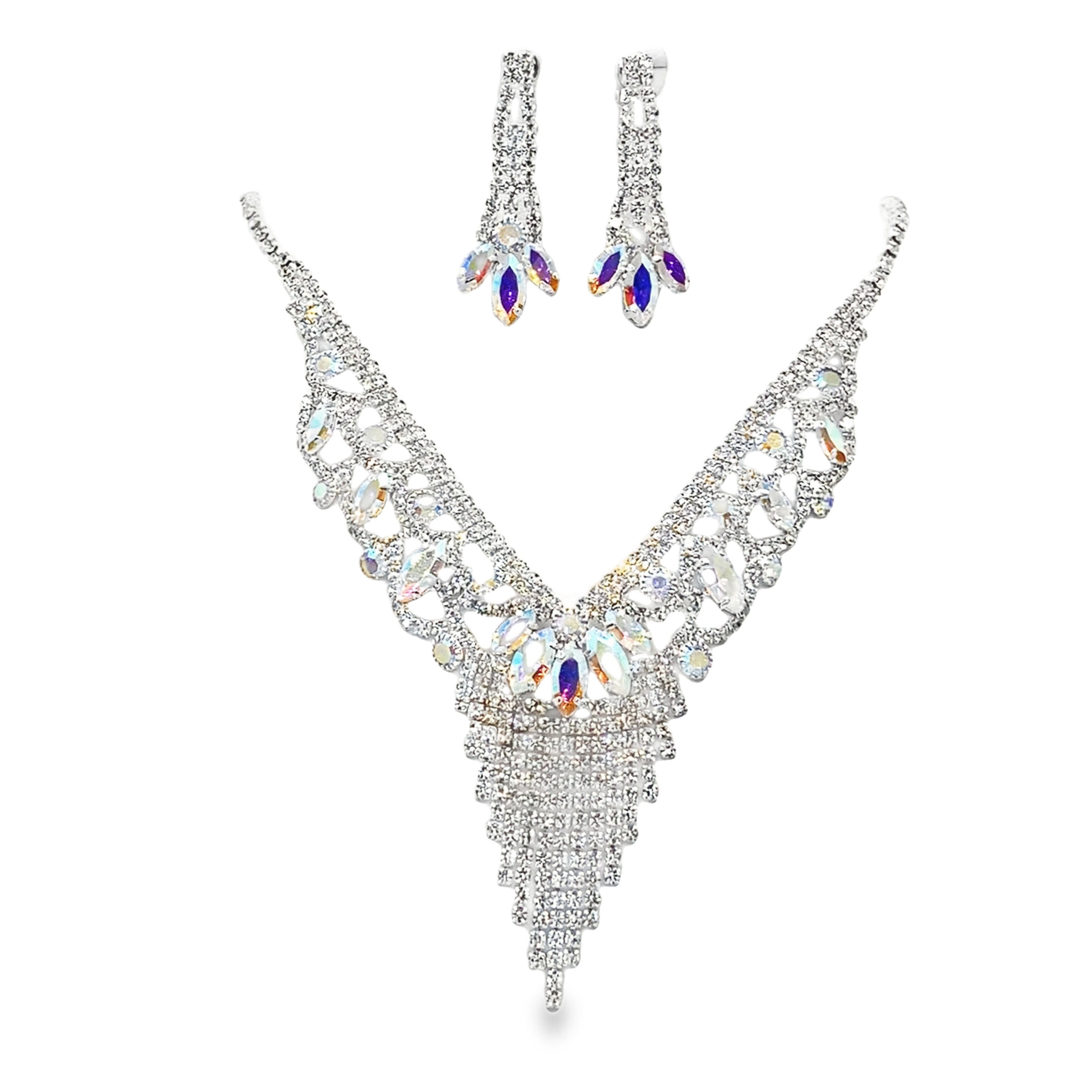 Olśniewający naszyjnik i kolczyki z kryształkami w odcieniu srebra