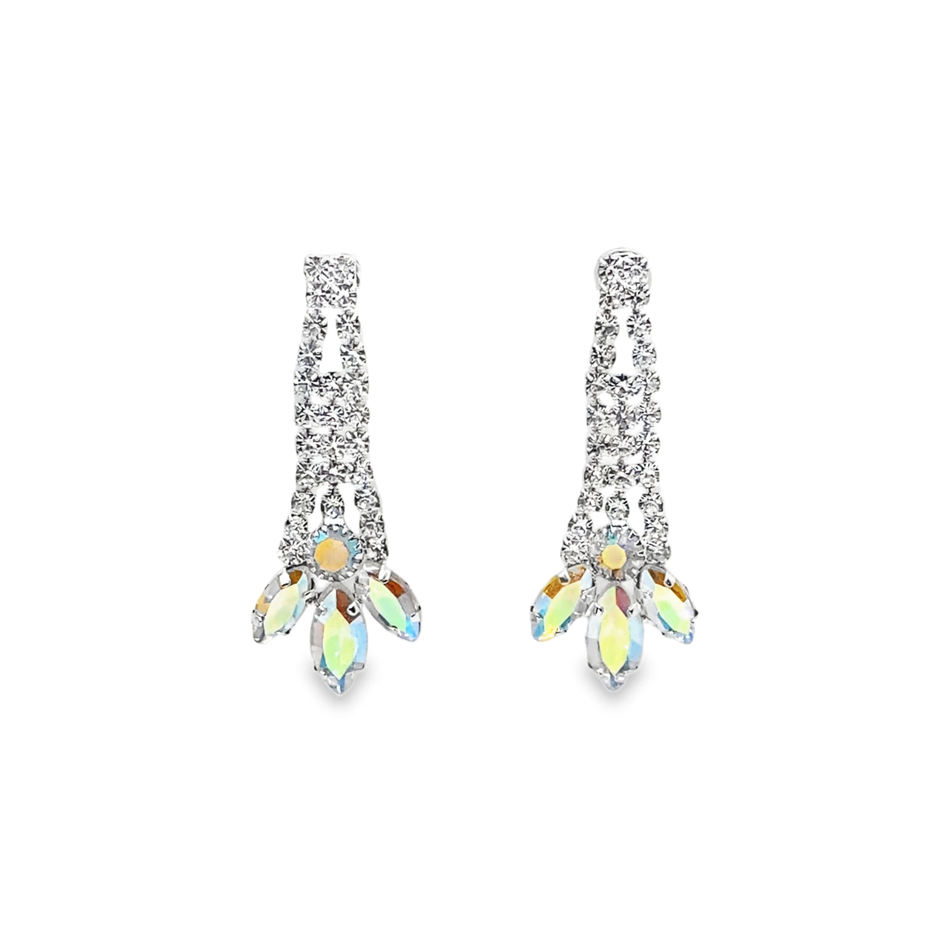 Srebrne kolczyki wiszące z żółtozielonymi kryształowymi kaboszonami