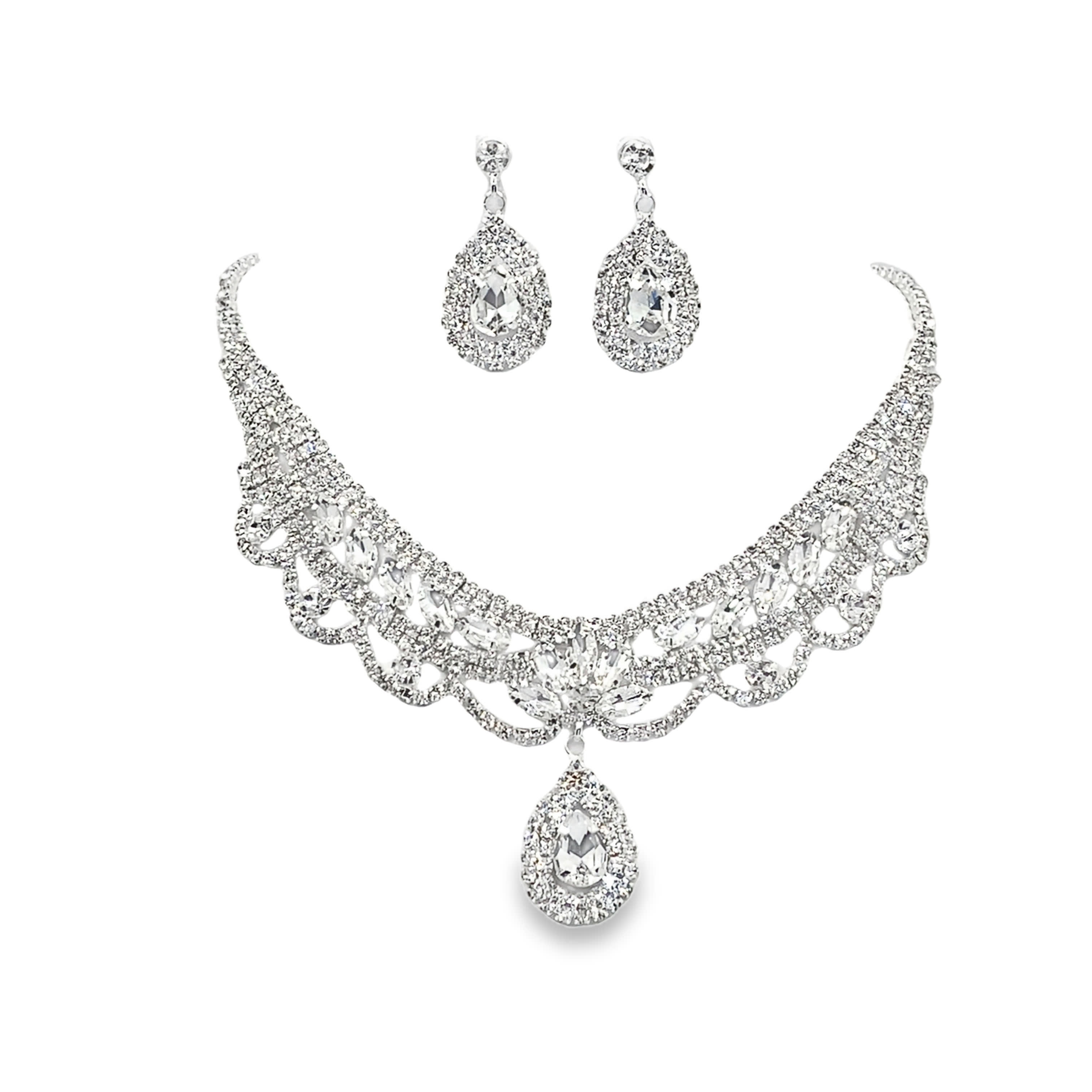 Elegancki naszyjnik z kryształkami i kolczyki z białego złota