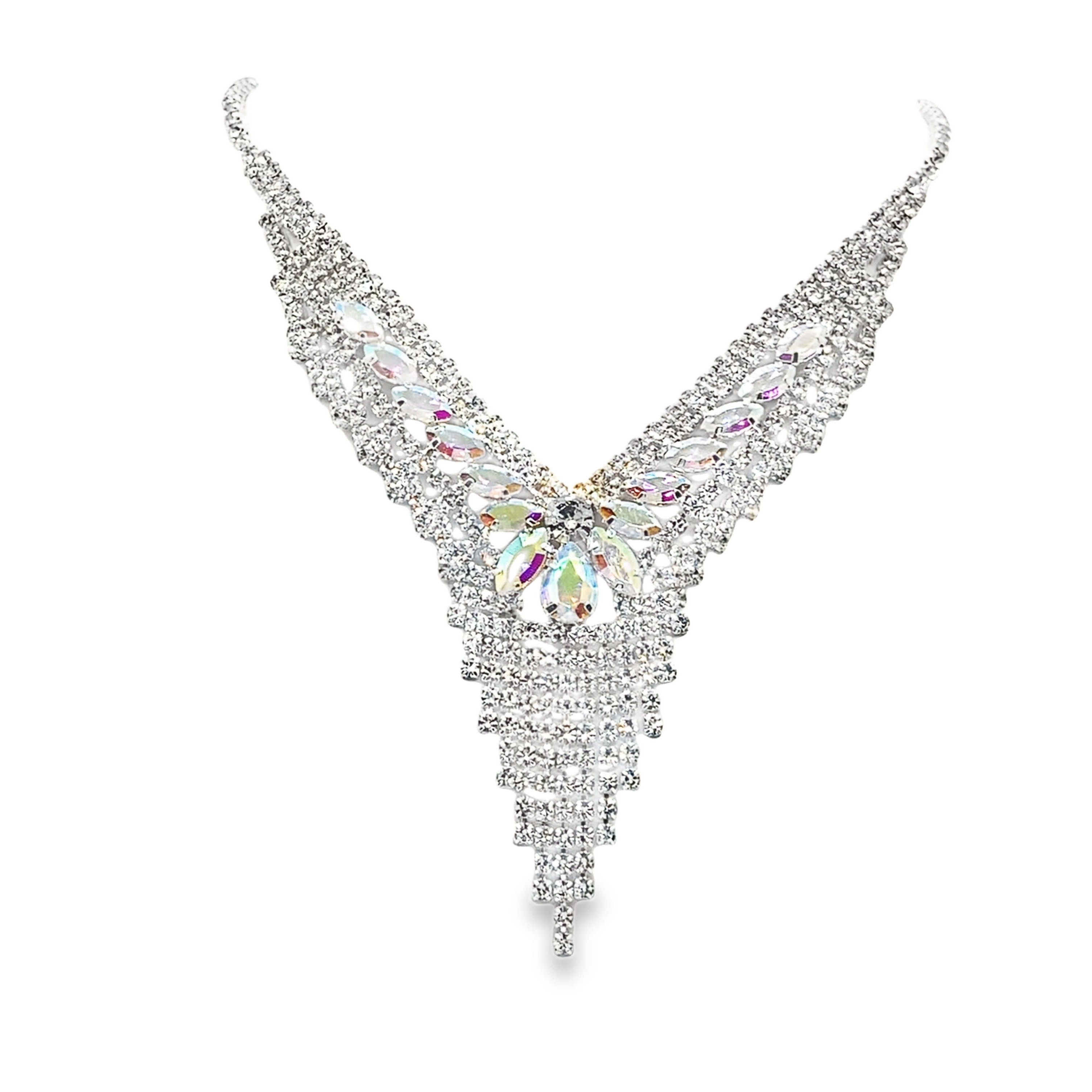 Elegancki naszyjnik z kryształkami i diamentami w srebrze w odcieniu białego złota