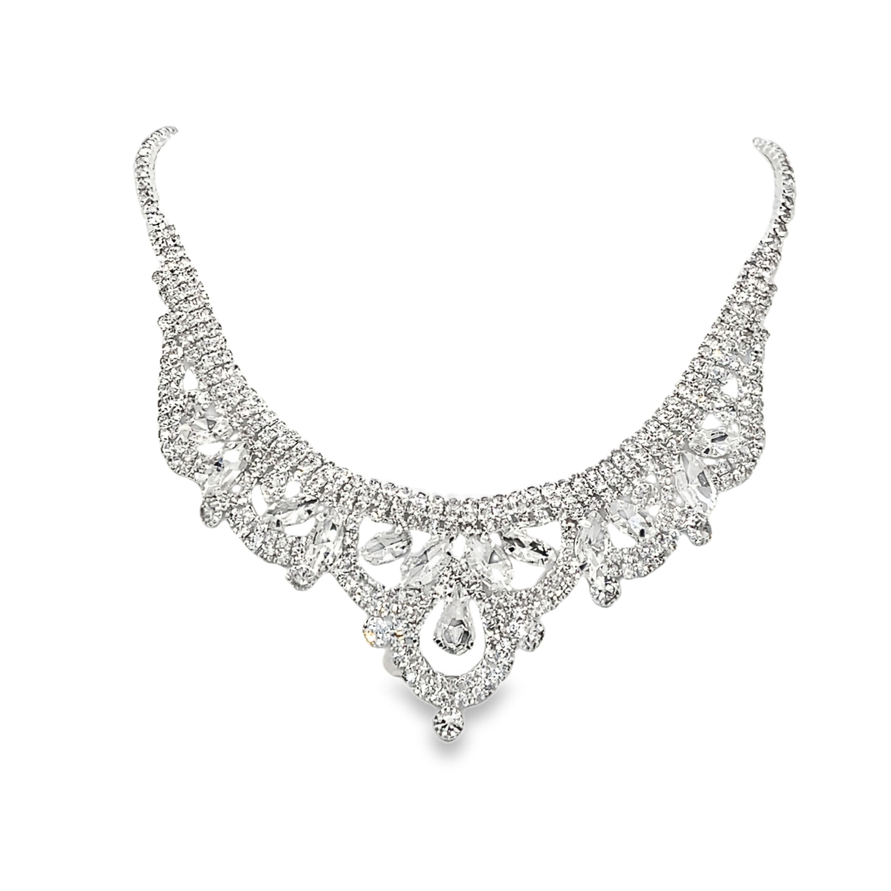 Elegancki srebrny naszyjnik z kryształkami i diamentami w białym złocie