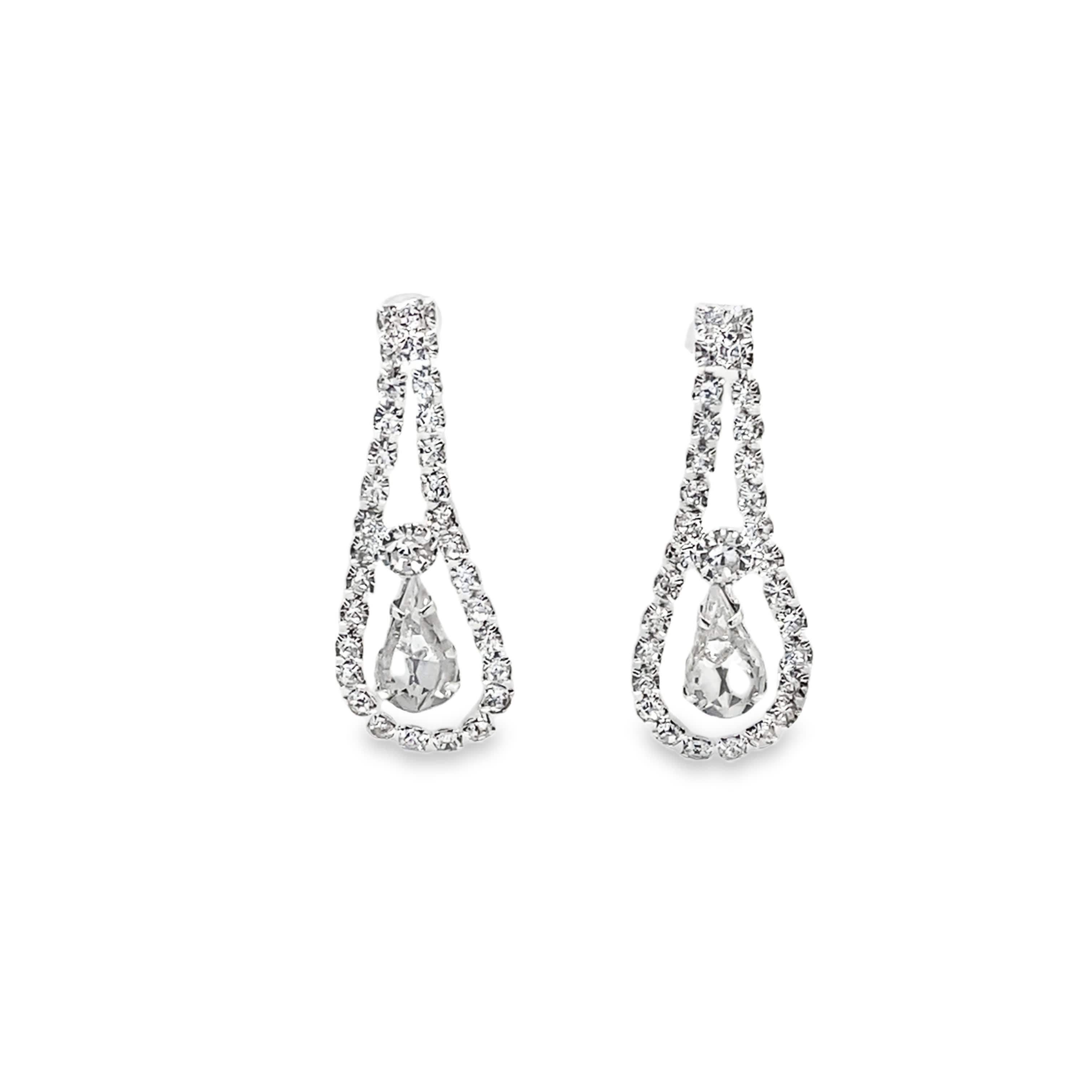 Srebrne wiszące kolczyki z kryształowymi akcentami w kształcie gruszki