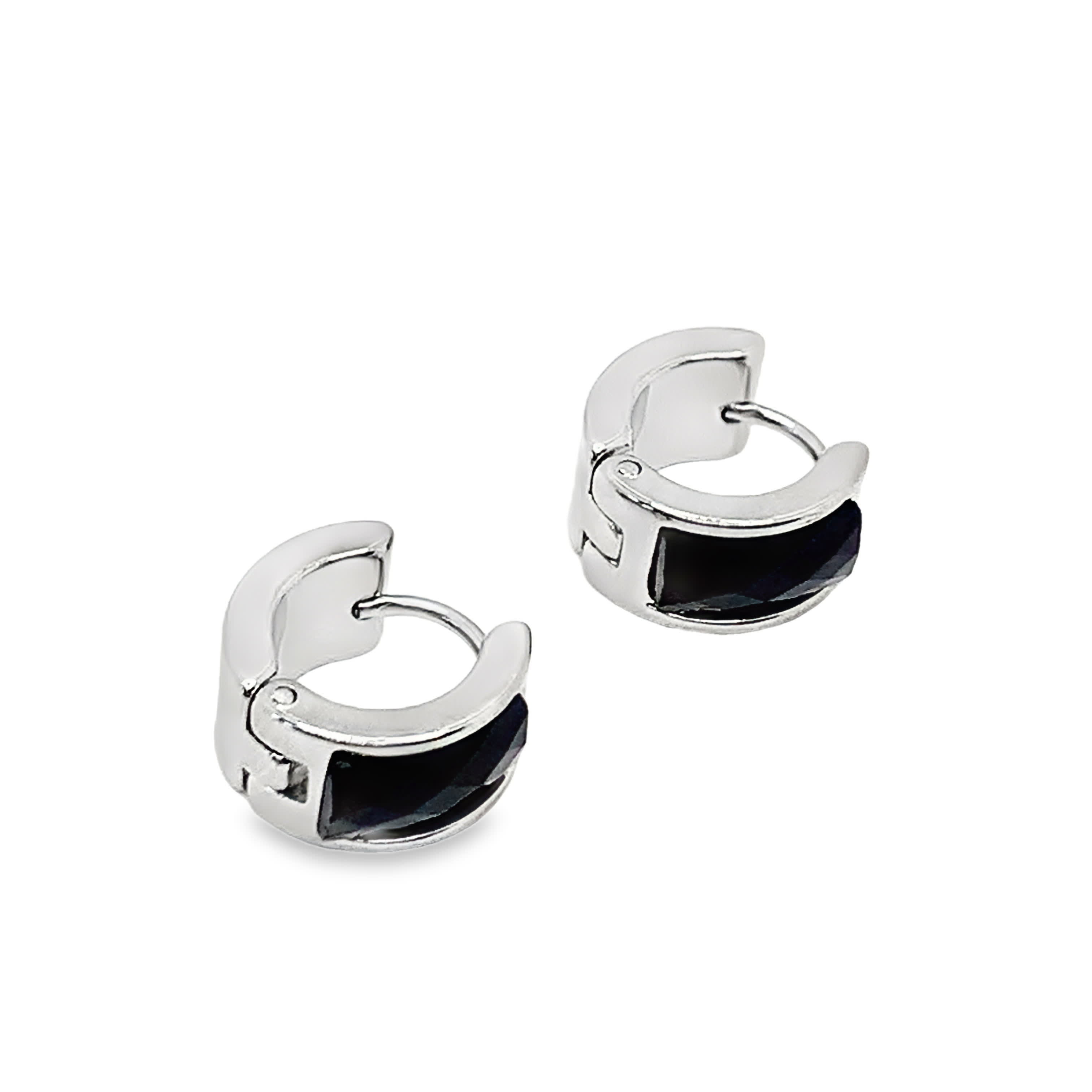 Kolczyki koła ze srebra platerowanego białym złotem z onyksem