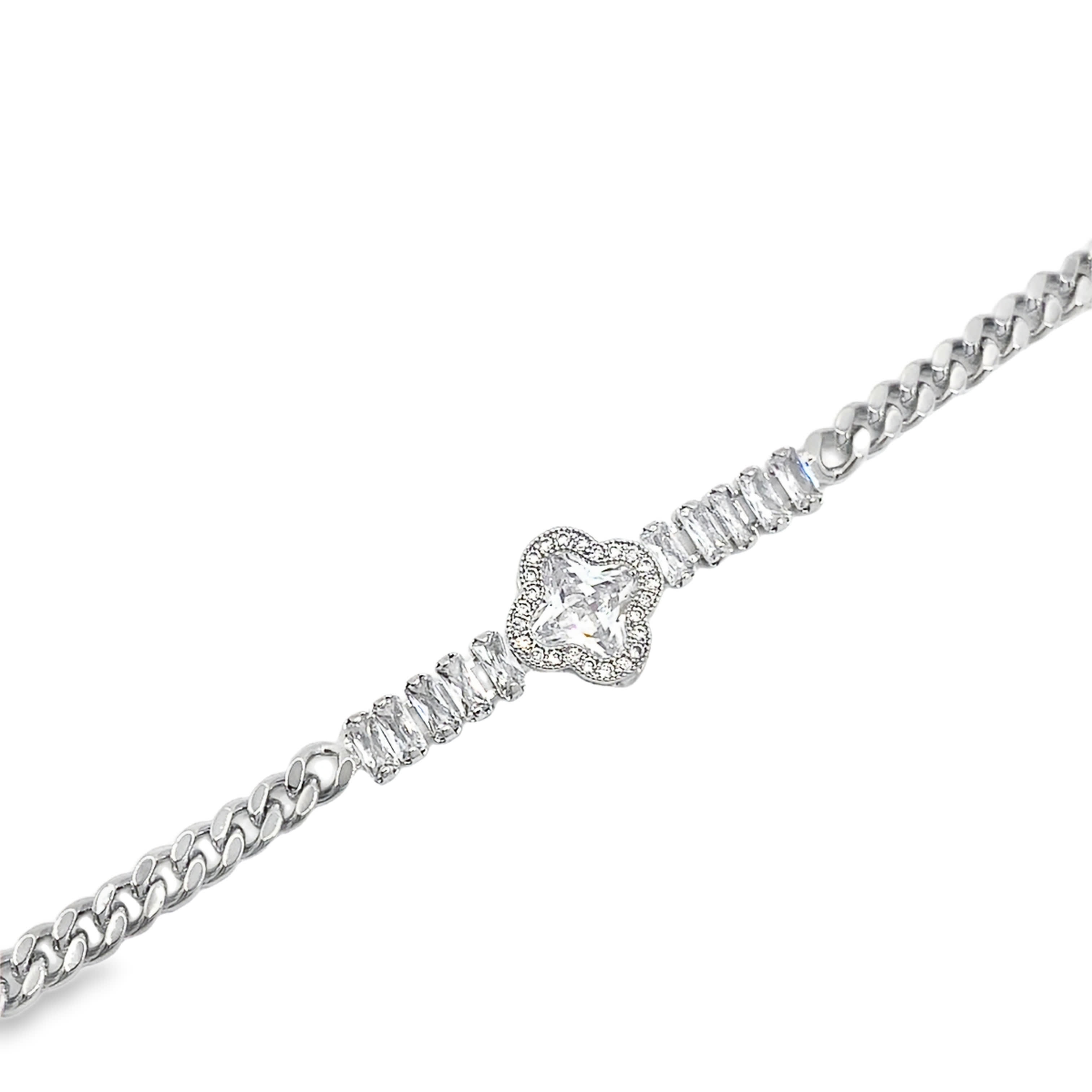 Bransoletka łańcuszkowa ze srebra próby 925 z diamentem o szlifie księżniczki