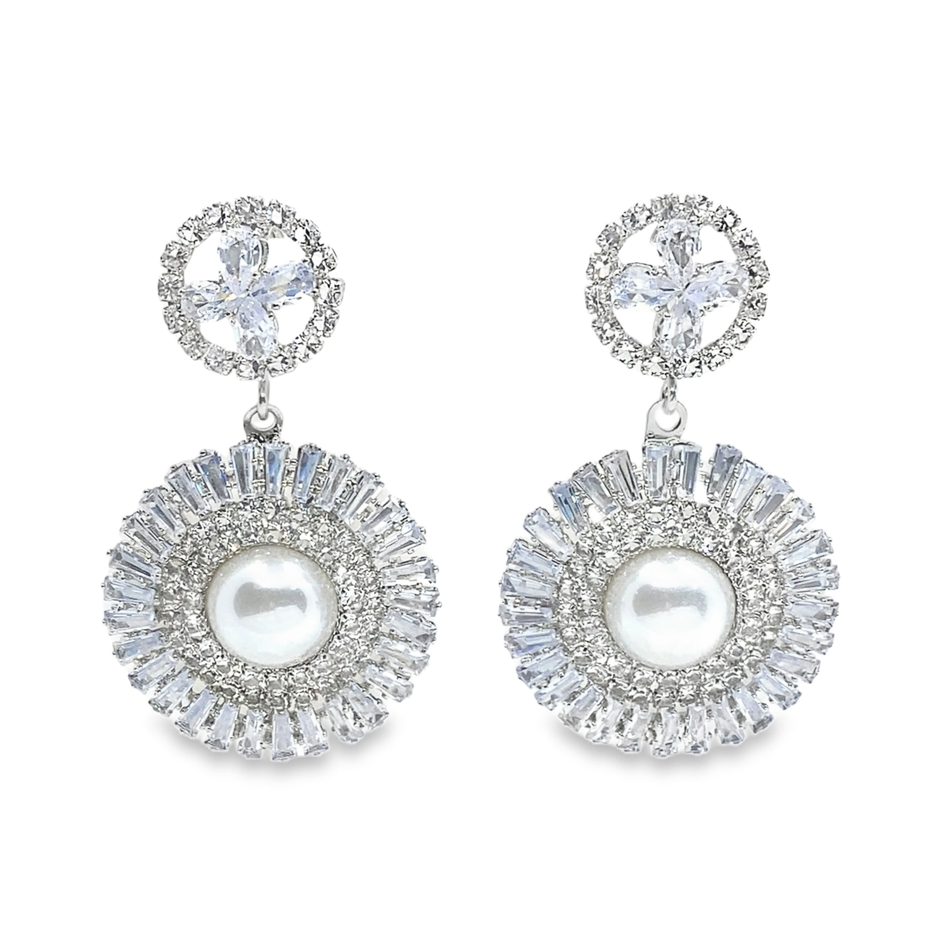 Kolczyki wiszące z białego złota z okrągłą perłą w środku