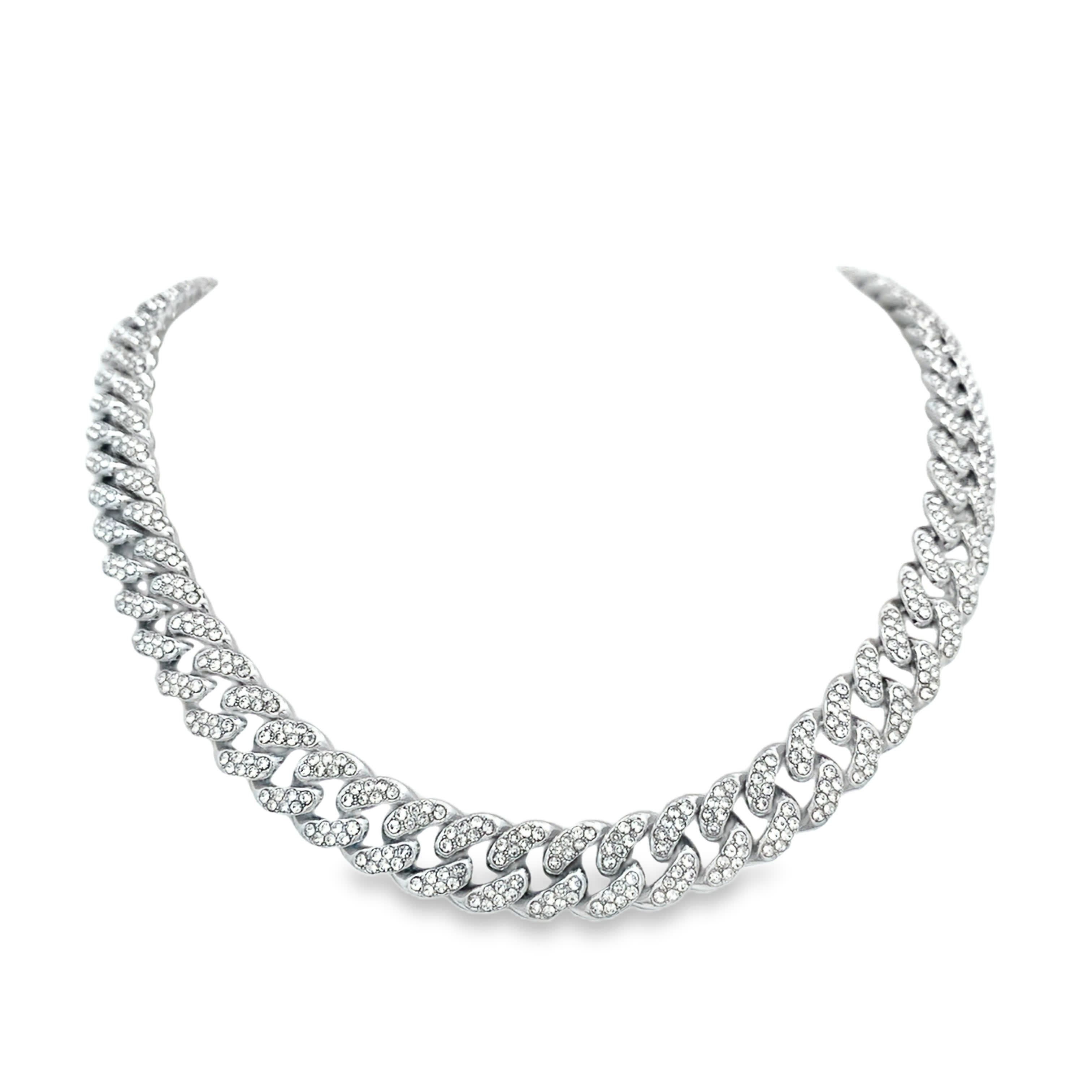 Naszyjnik łańcuch cuban z kamieniami, jasne pozłacanie