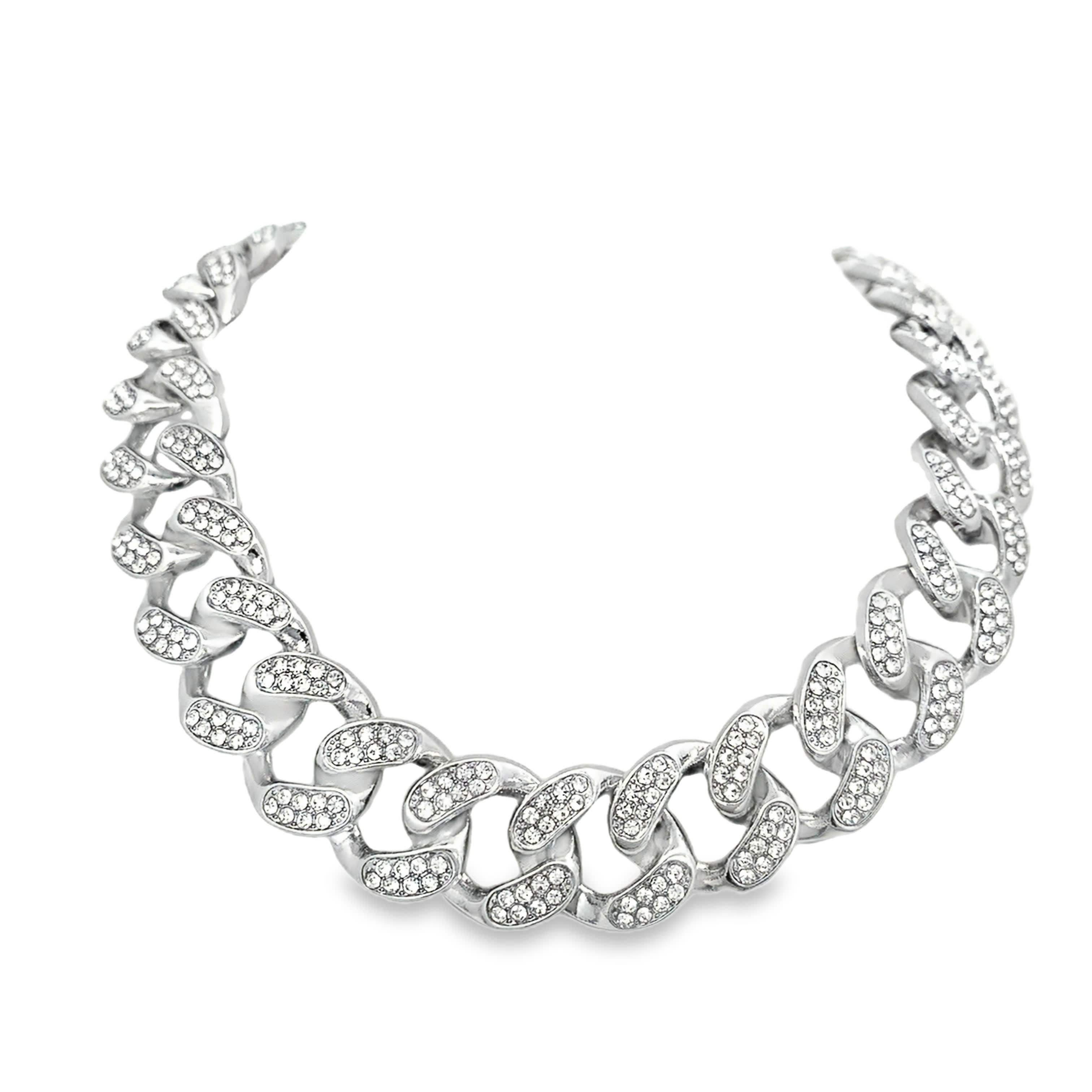 Silver-Tone Iced Out Cuban Link Pave Choker Necklace
