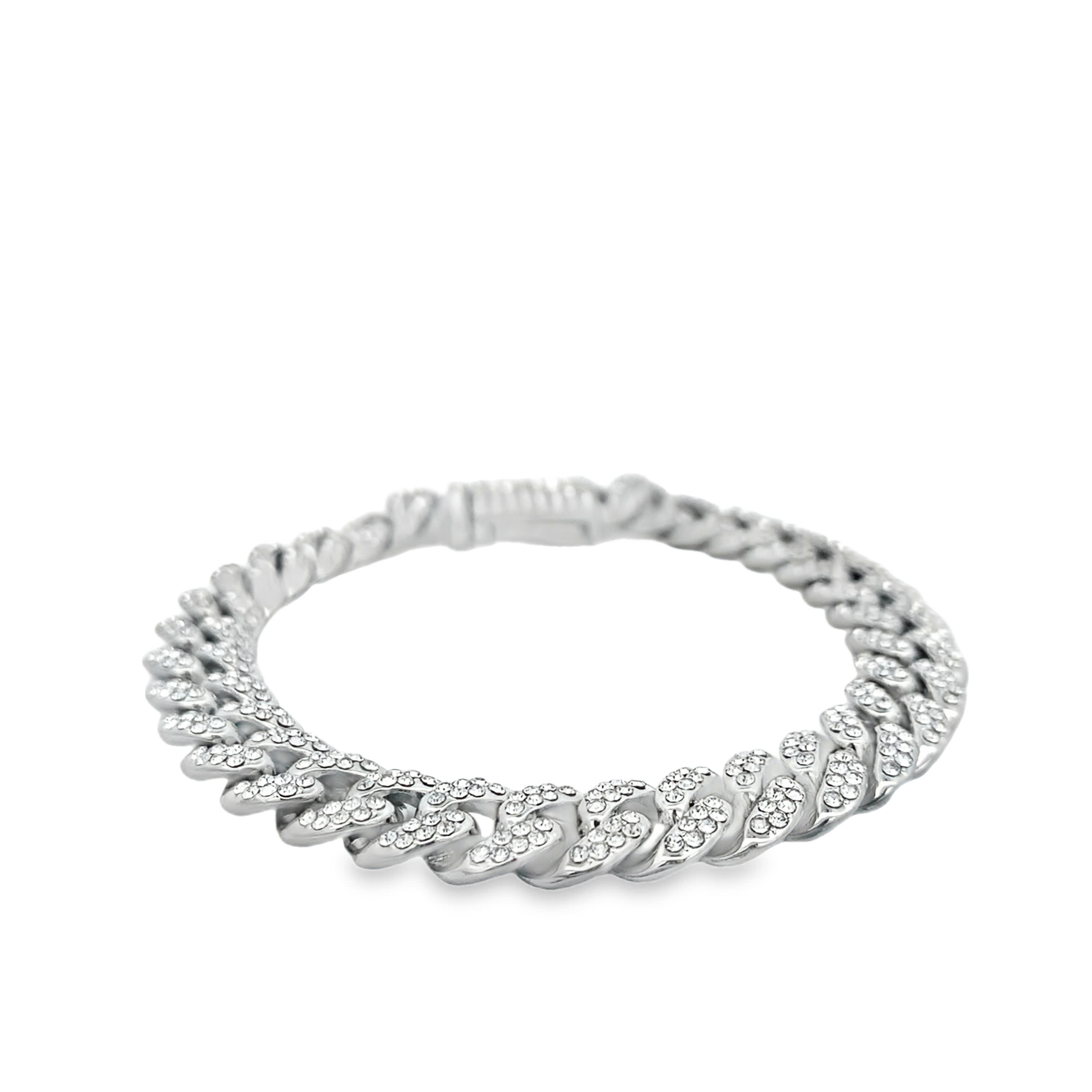 Bransoletka łańcuch cuban z kamieniami, jasne pozłacanie