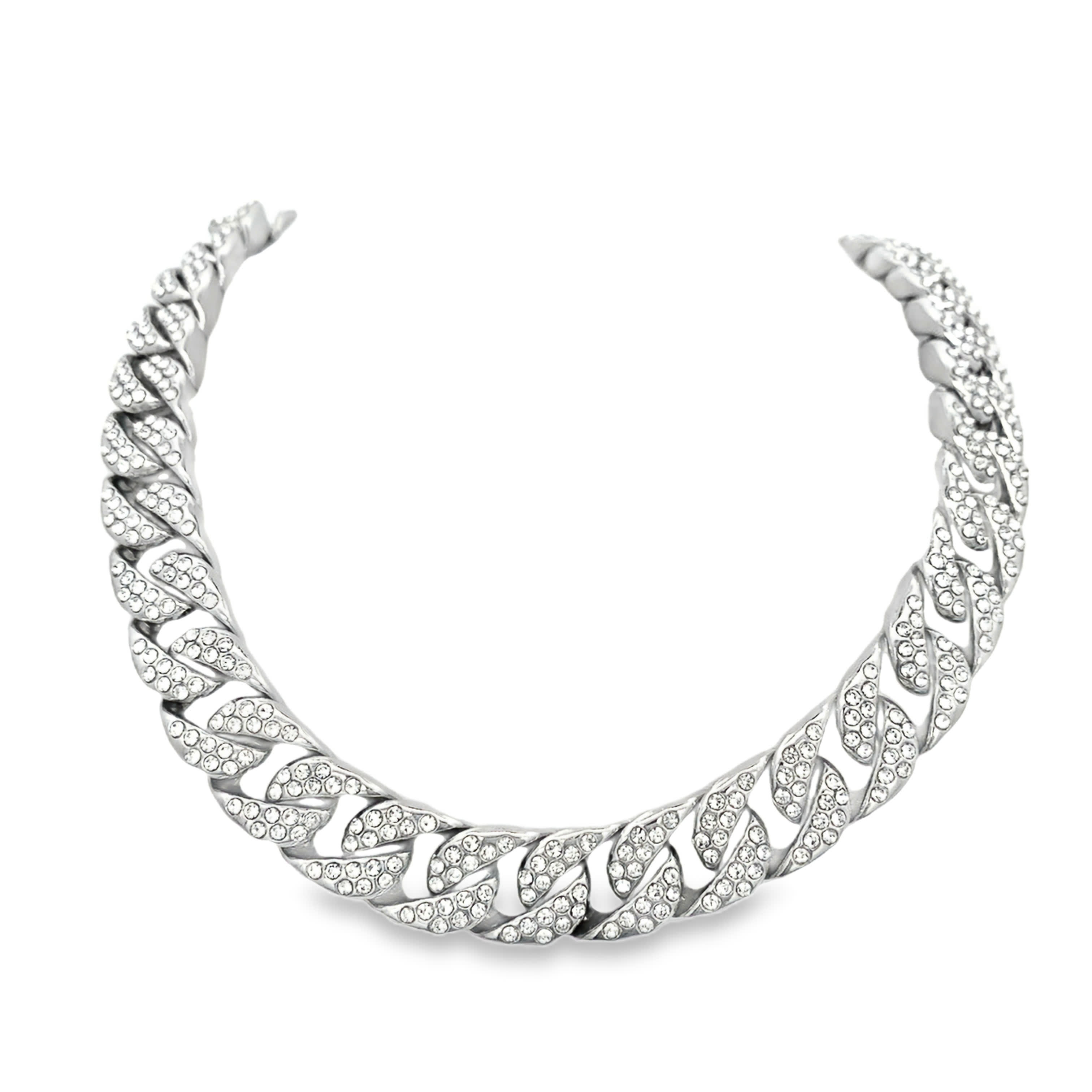 White Gold Cuban Link Diamond Pav9 Chain Necklace