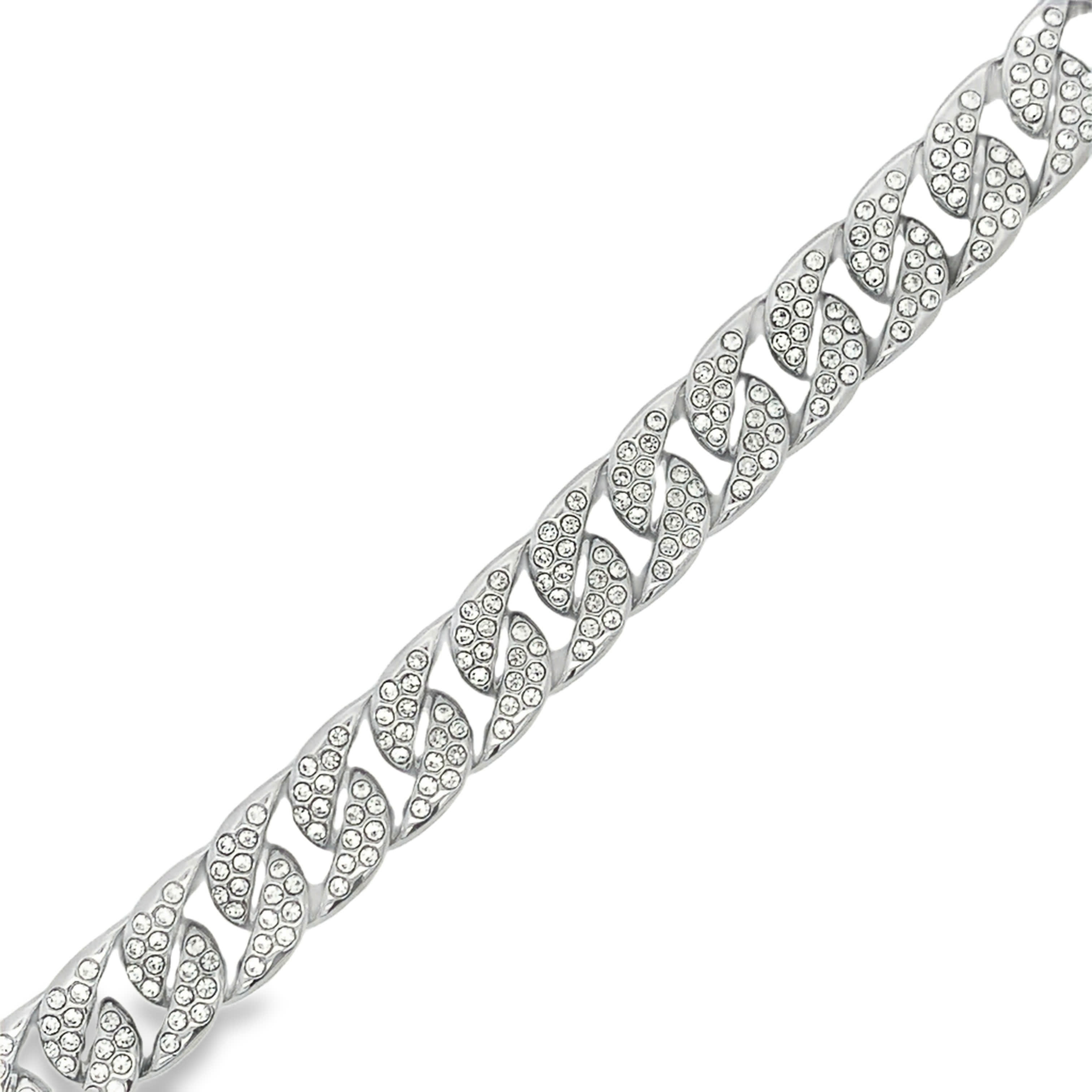 Crystal Pave Cuban Link Chain Bracelet in Silver