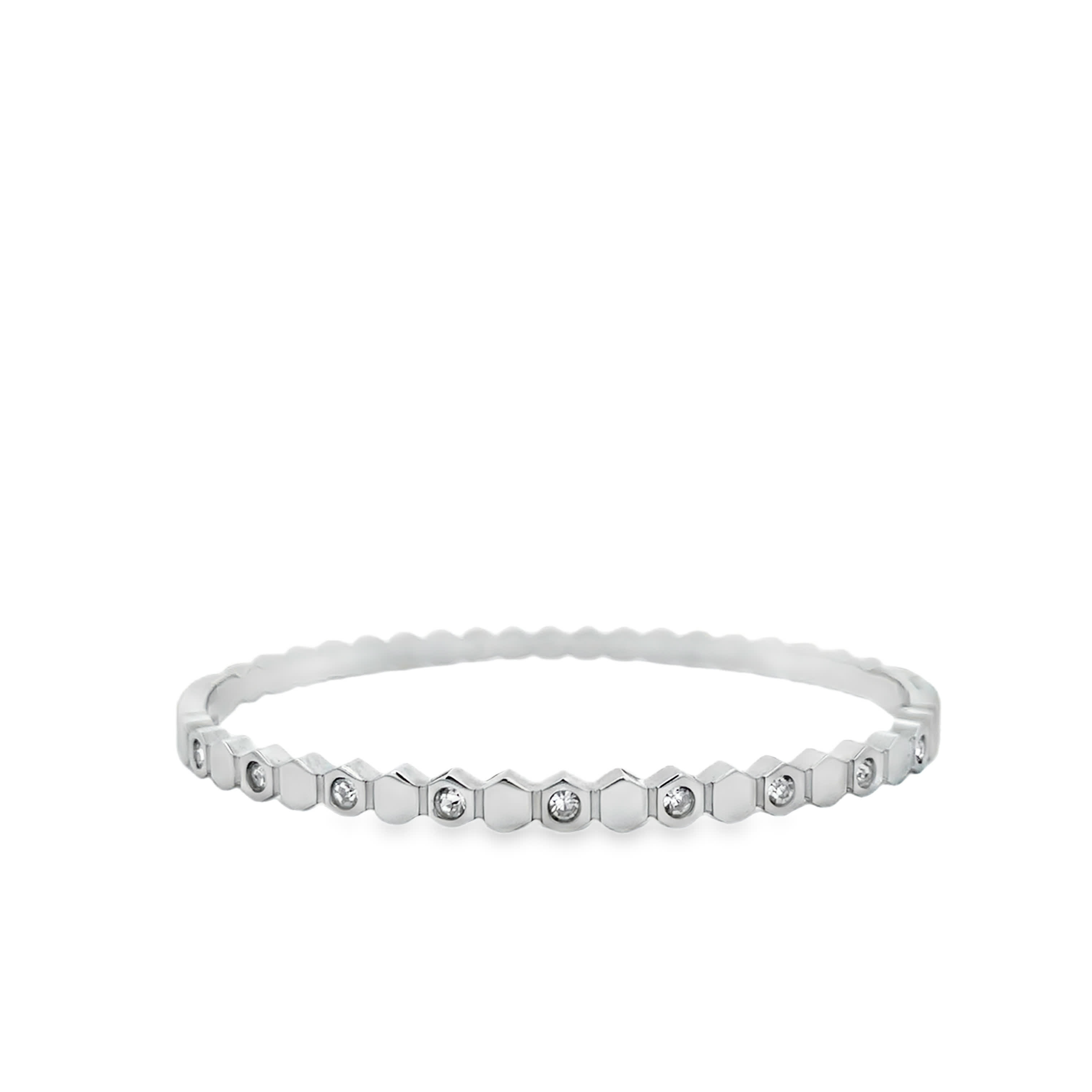 Geometryczna bransoletka bangle sześciokątna z kamieniem w jasnym odcieniu metalu