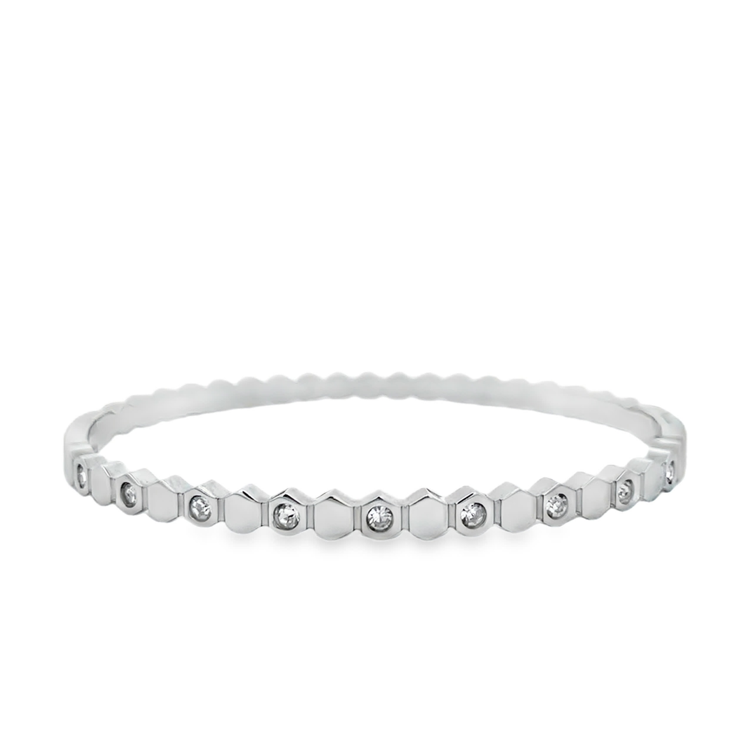 Geometryczna bransoletka bangle sześciokątna z kamieniem w jasnym odcieniu metalu