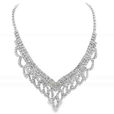 Srebrny Naszyjnik Choker z Kryształami w Stylu Koronkowym