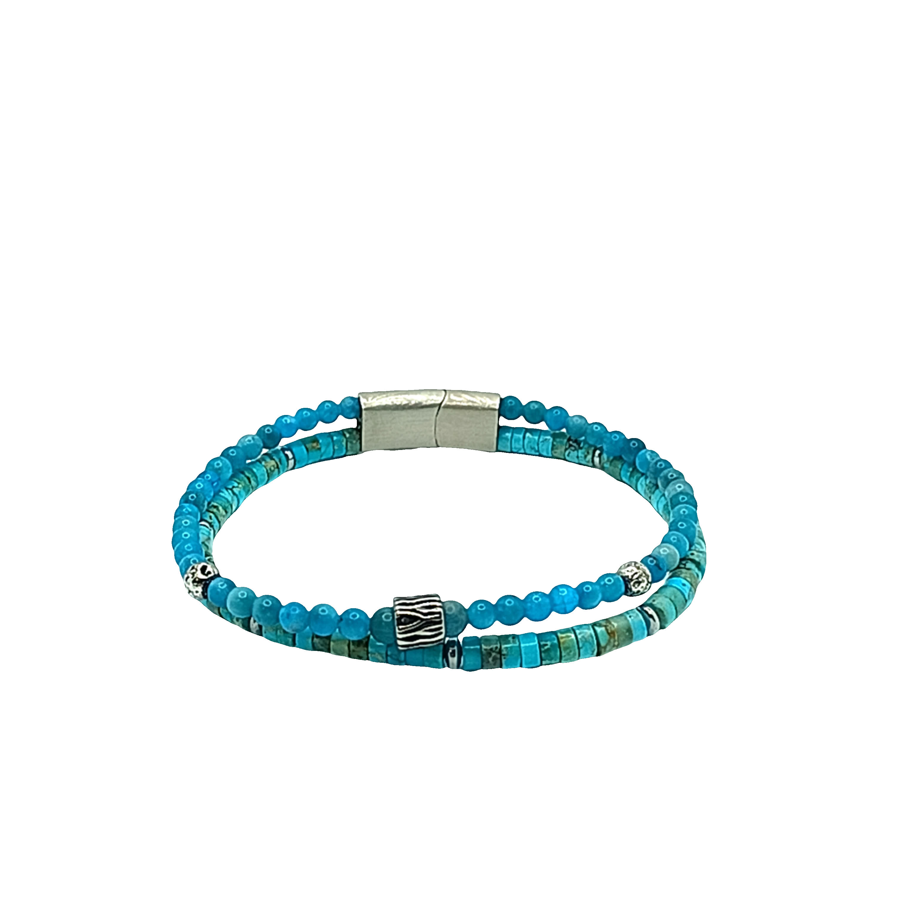 Bransoletka z podwójnym sznurkiem z turkusowych koralików