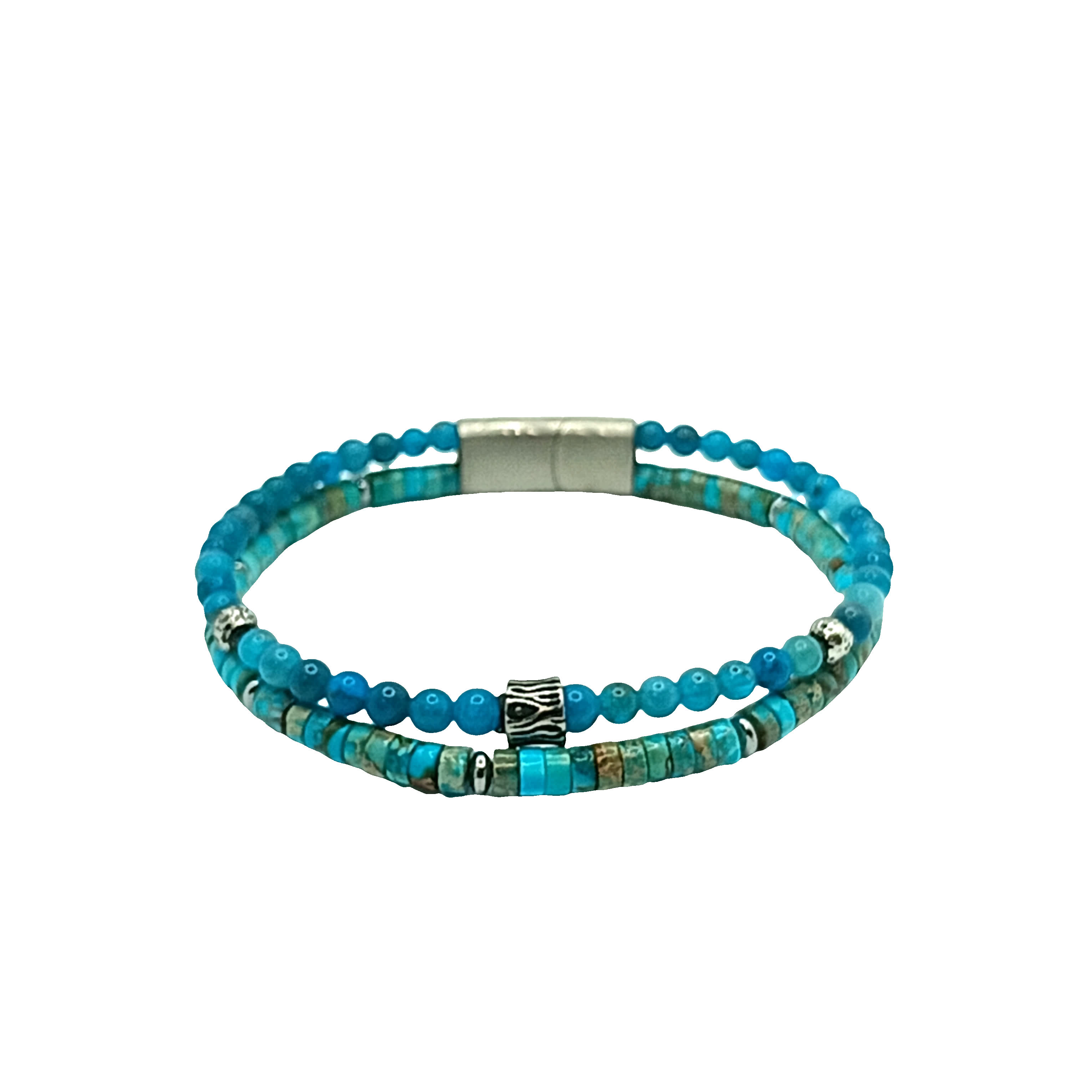 Bransoletka z koralików, okrągły wzór z kamieniem szlachetnym w kształcie kaboszonu