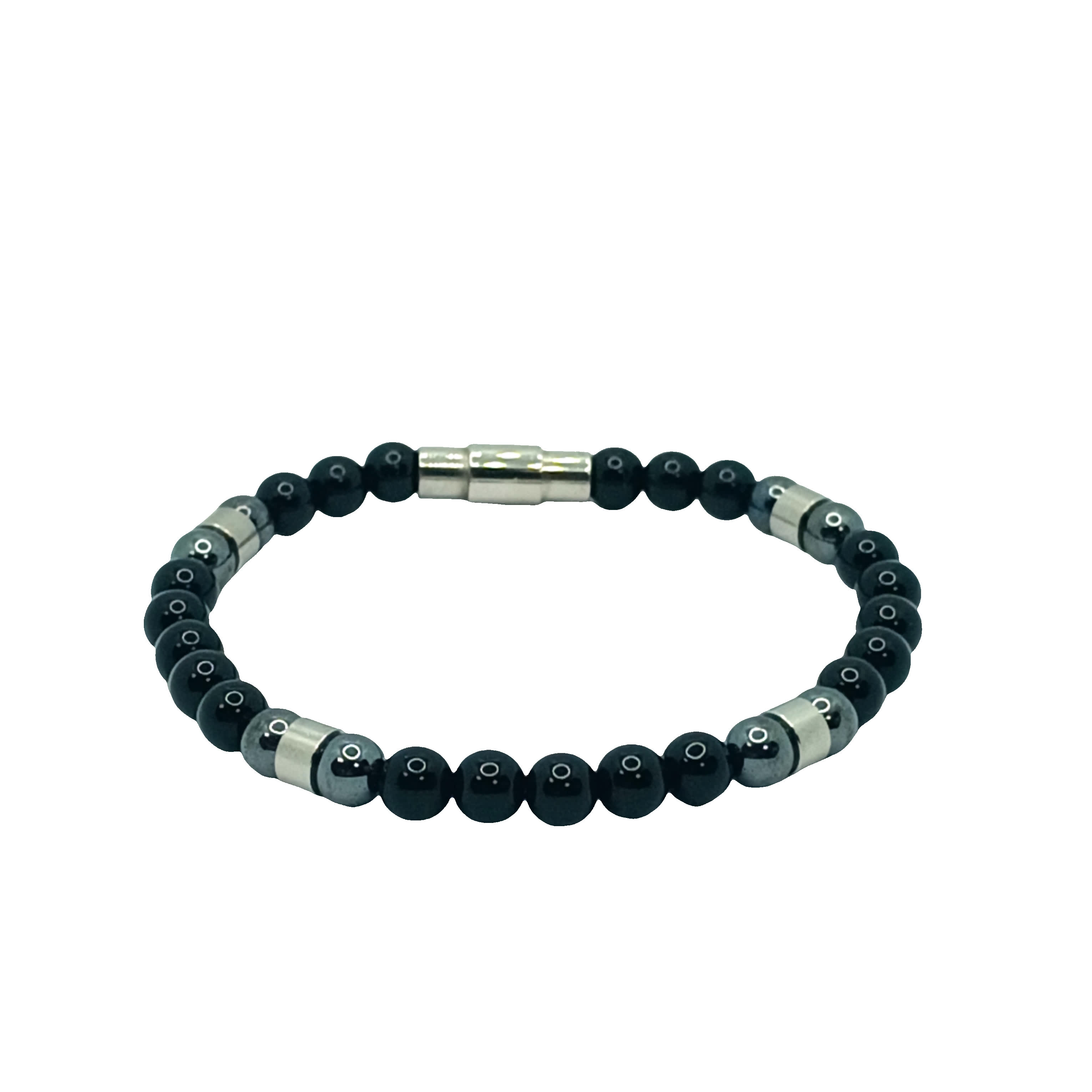 Bransoletka z koralików onyksowych z metalowymi akcentami