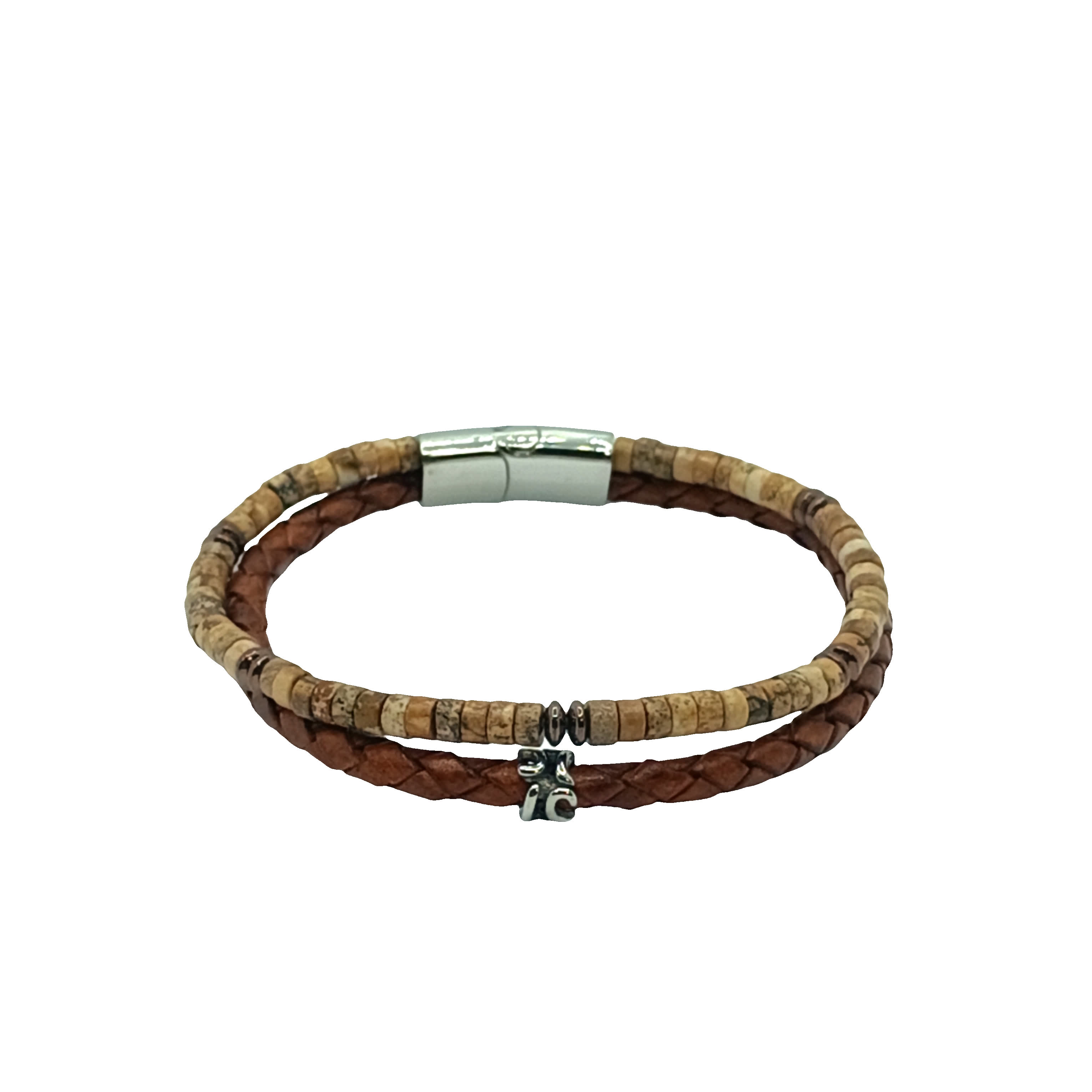 Bransoletka z koralików rzemieślniczych z akcentem ze skóry plecionej
