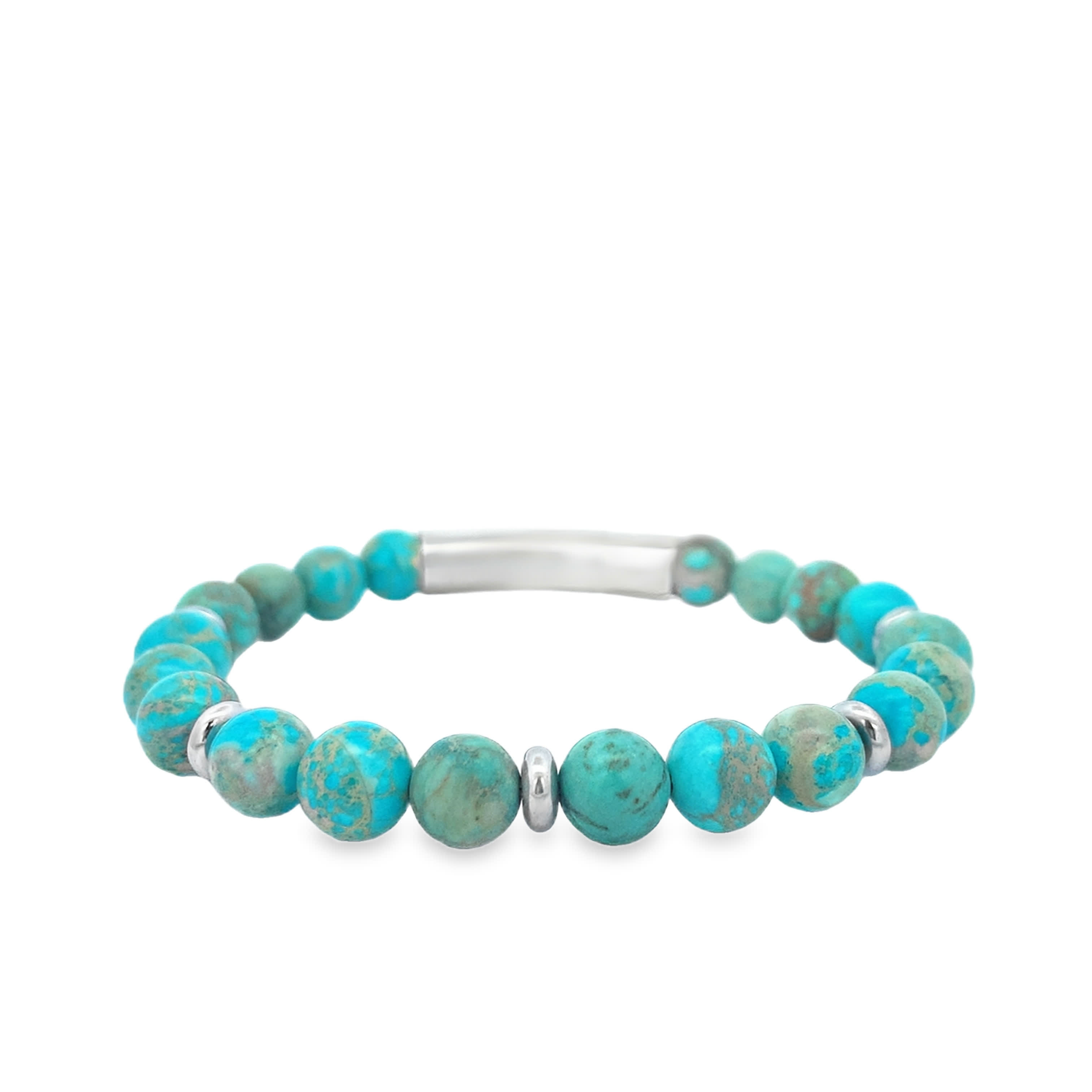 Bransoletka z okrągłych koralików z kamienia z magnetycznym zapięciem w tonacji posrebrzanej