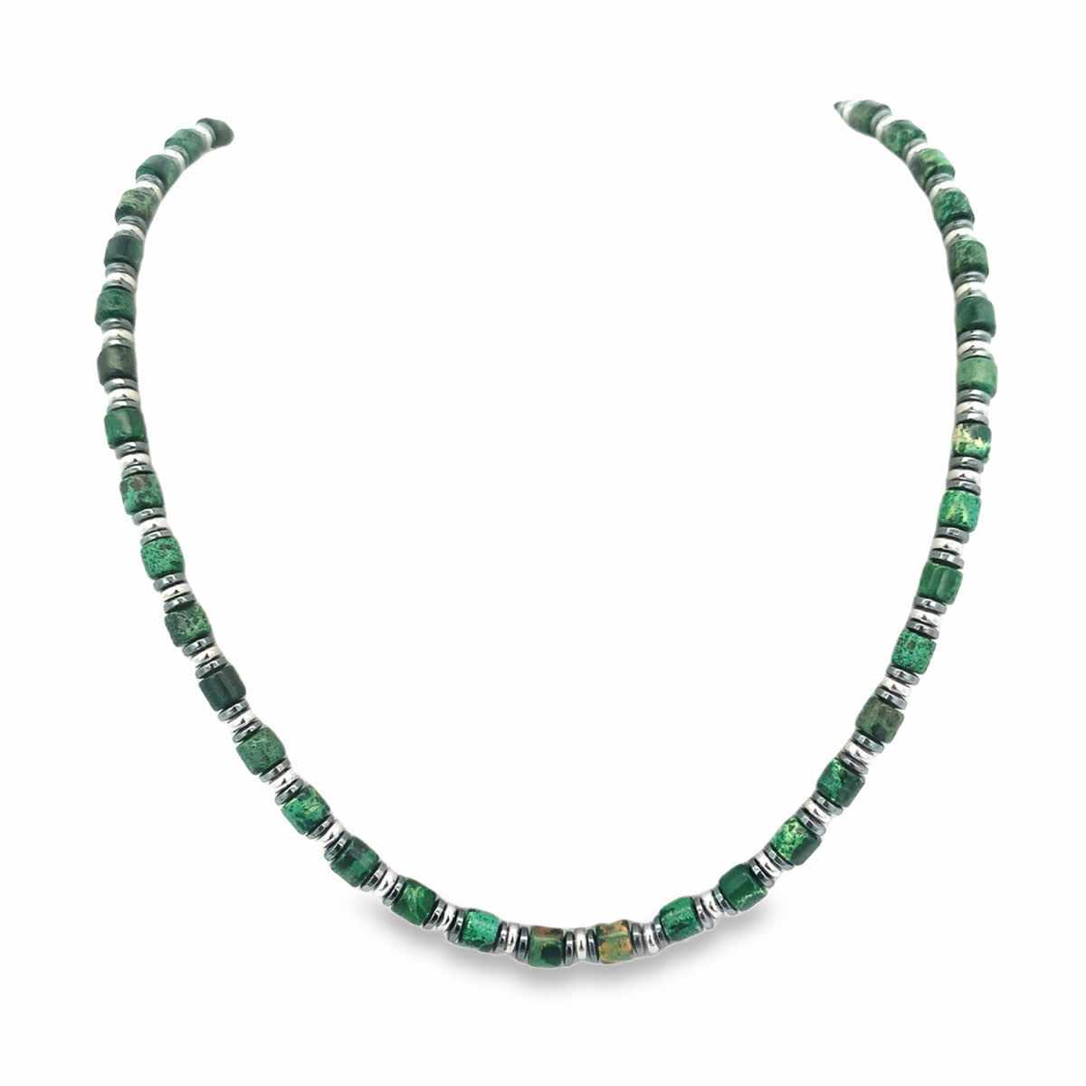 Naszyjnik Emerald Royale - Jaspis cesarski, Hematyt, Stal Szlachetna