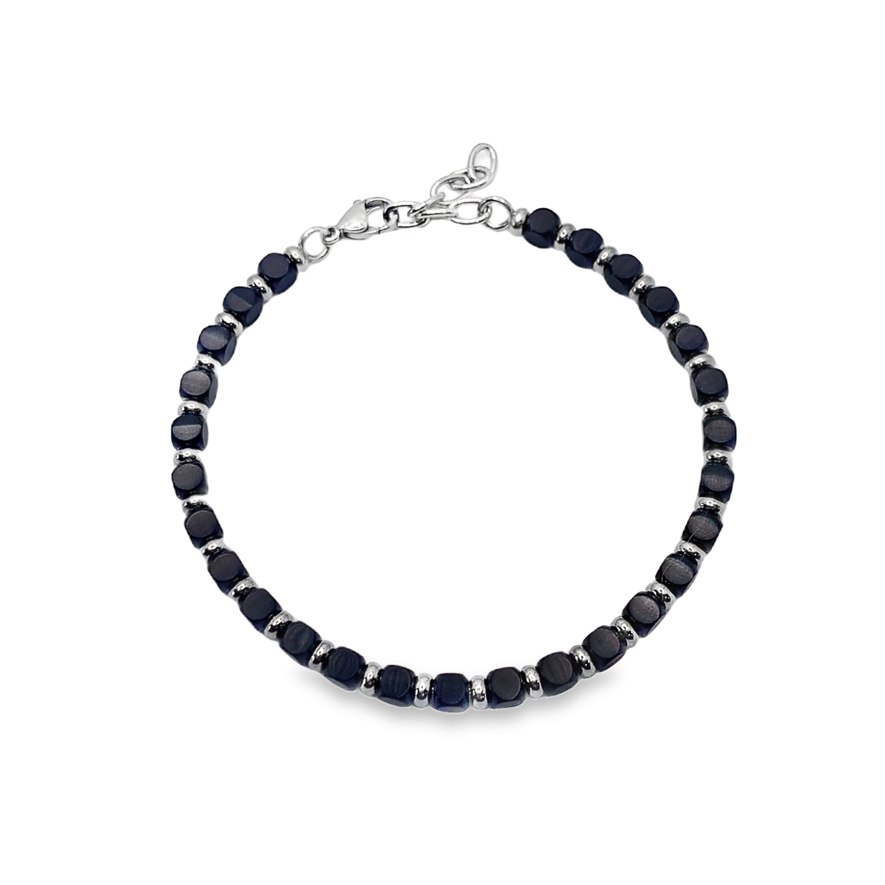 Metalowa bransoletka z koralików z kaboszonami głęboko niebieskiego szafiru