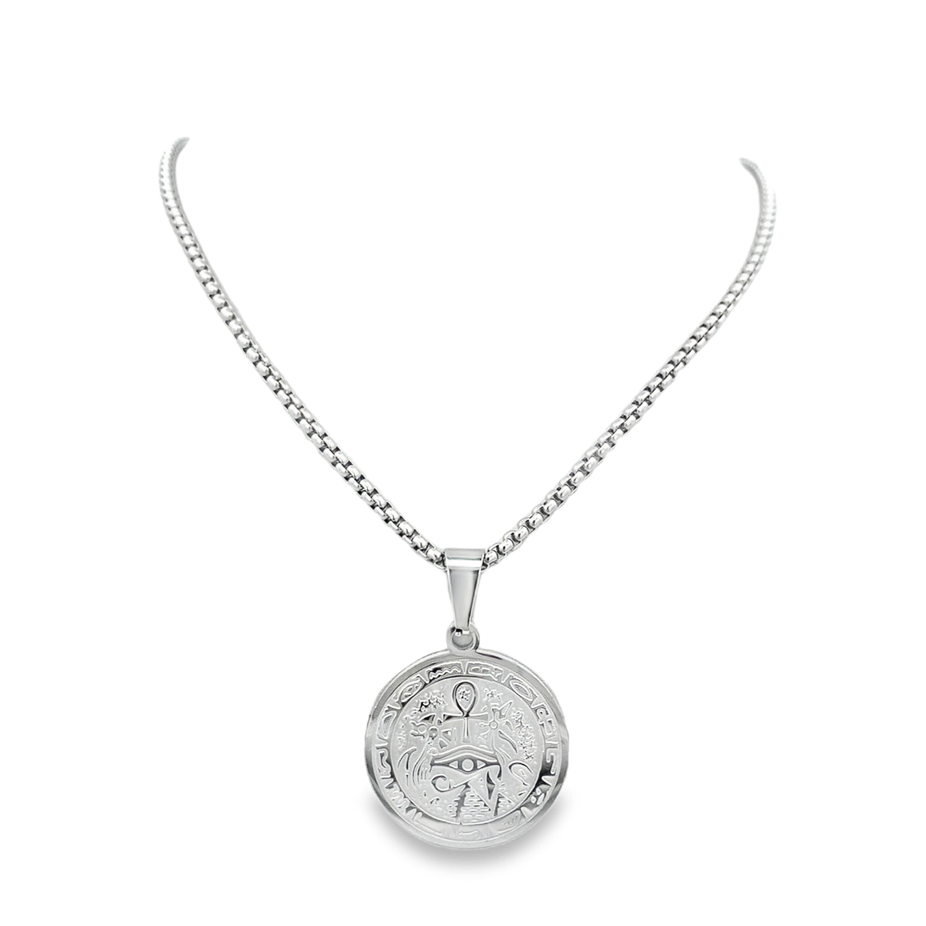 Ancient Egyptian Symbolic Medallion Pendant on Box Chain