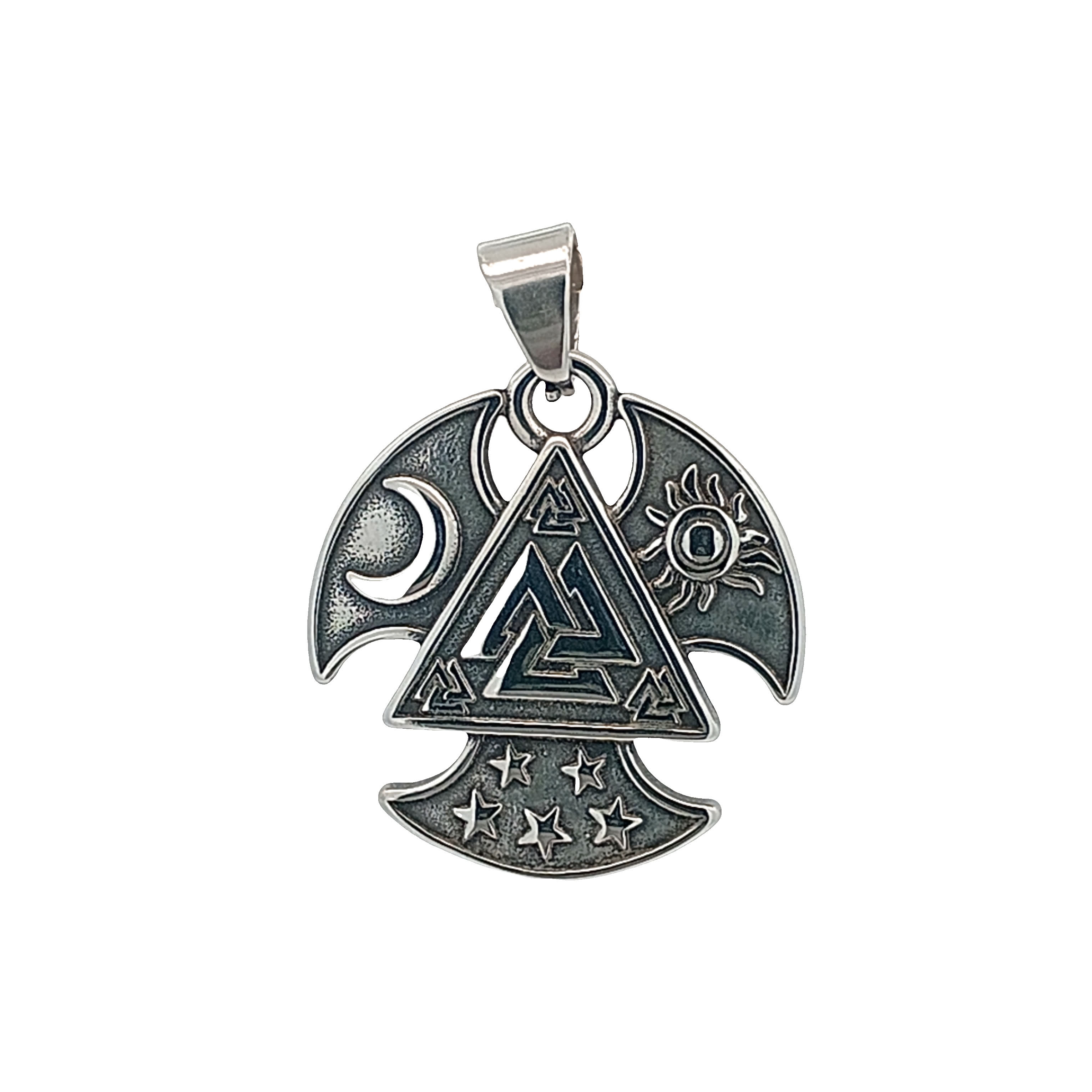 Intrygujący posrebrzany wisiorek z niebiańskim wzorem