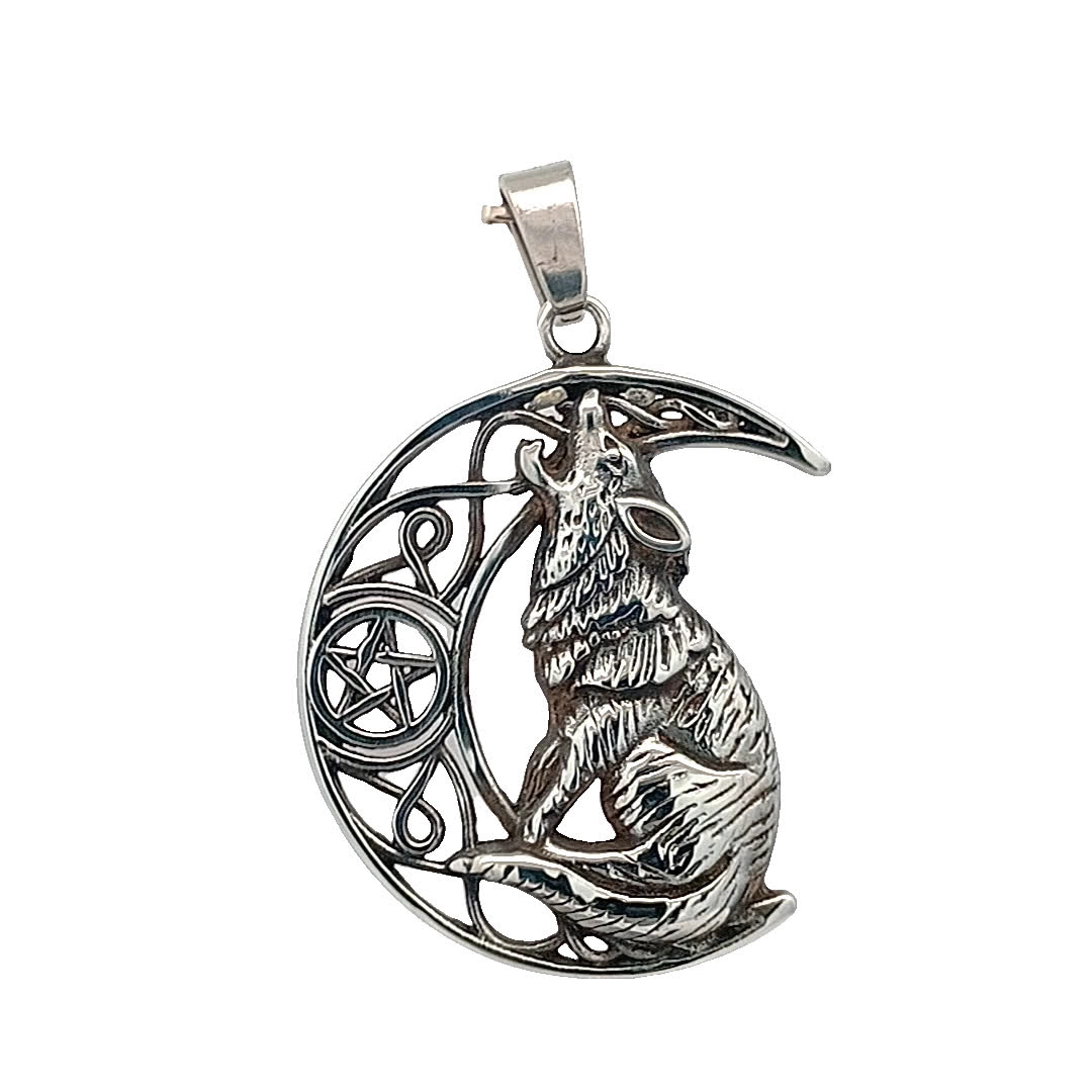 Skomplikowany wisiorek w kształcie księżyca wilka