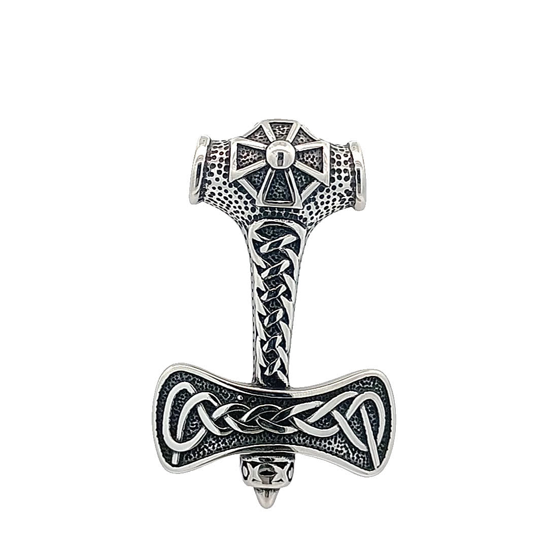 Intrygująca posrebrzana broszka w kształcie młota Thora